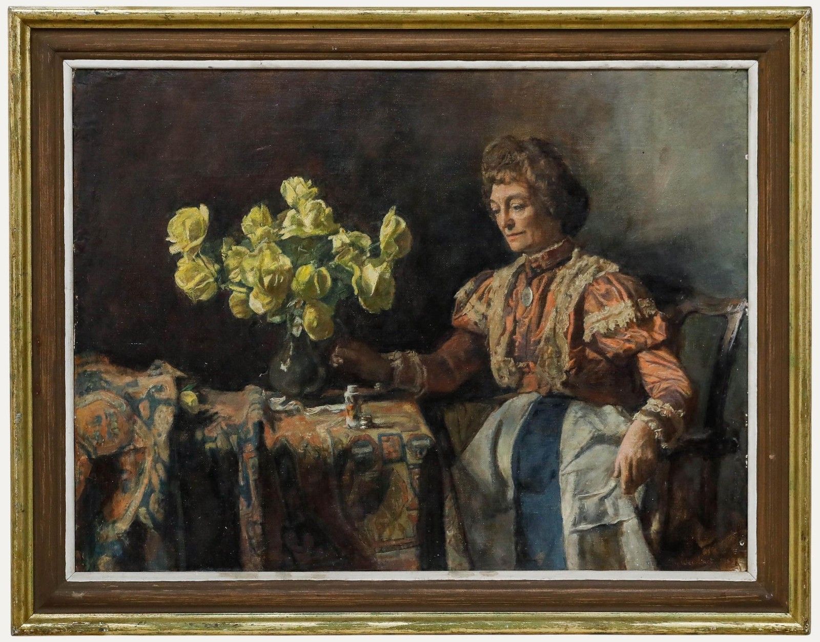 George Weissbort (1928 2013) Framed 20th Century Oil, Lady With Yellow Roses