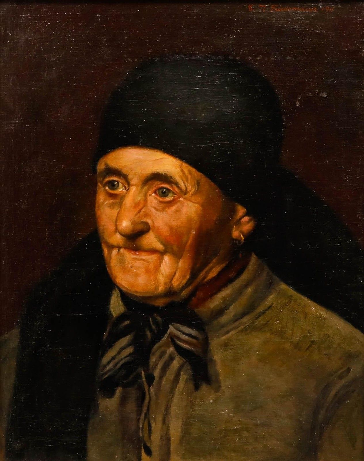 C. M. Friedmaura 1911 Oil, Portrait Of An Elderly Woman photo furniture