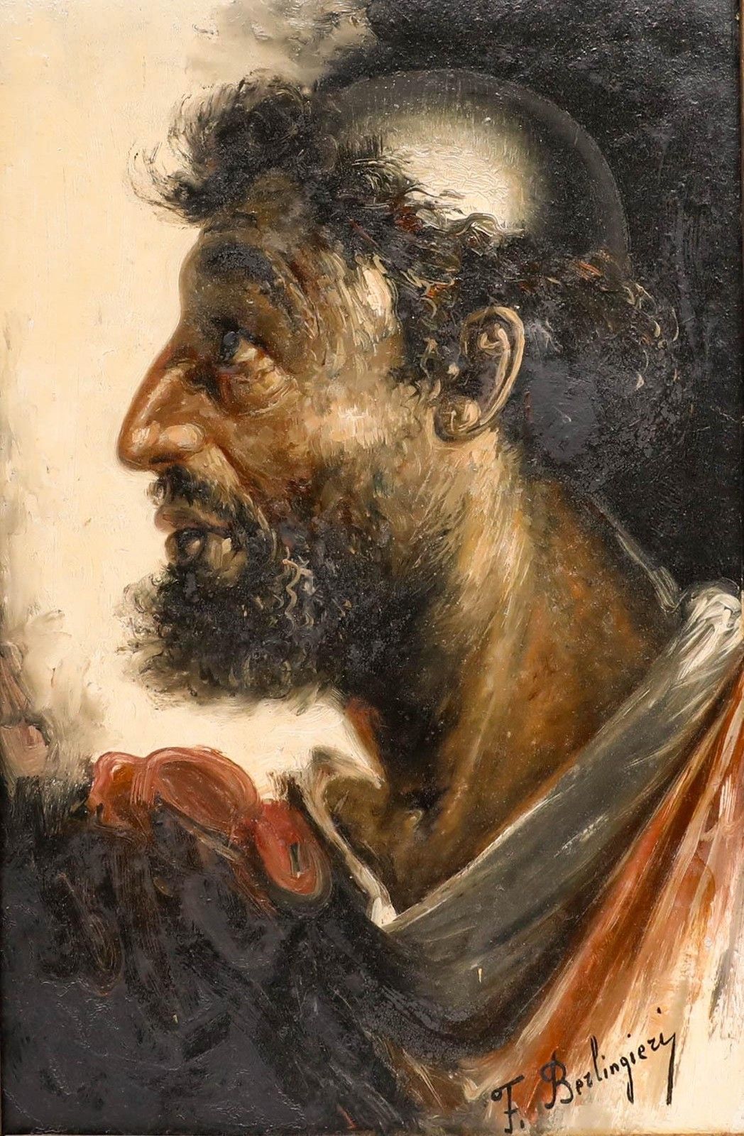 Francesco Berlingieri  Late 19th Century Oil, Portrait Of A Monk In Profile photo furniture
