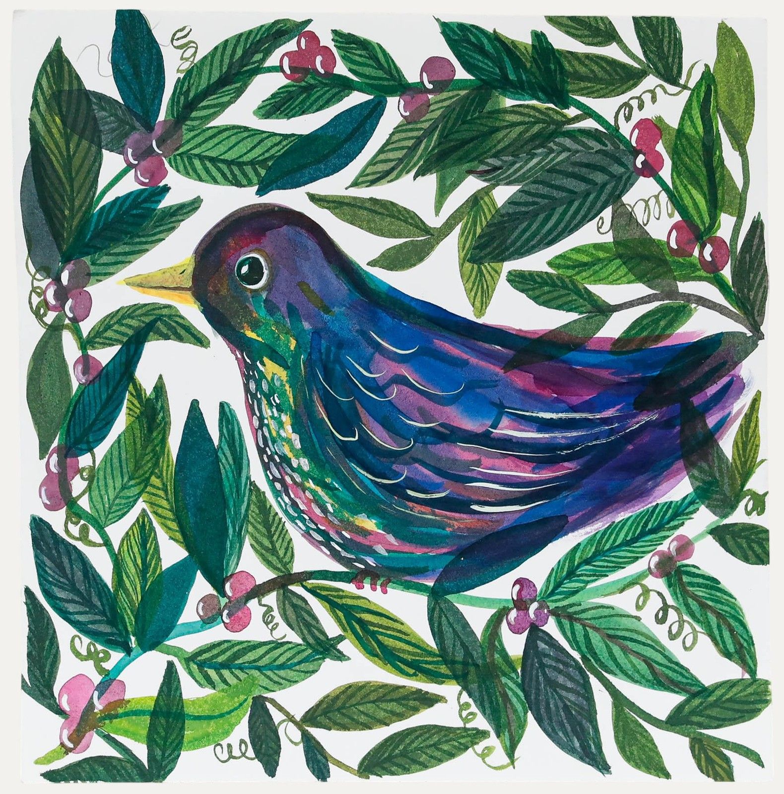 Jemma Jamie 2025 Watercolour, Thrush In The Berry Tree