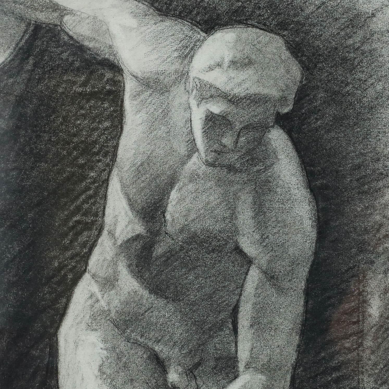 Pierre Neveu (B.1929) Mid 20th Century Charcoal Drawing, Study Of Discobolus photo Art