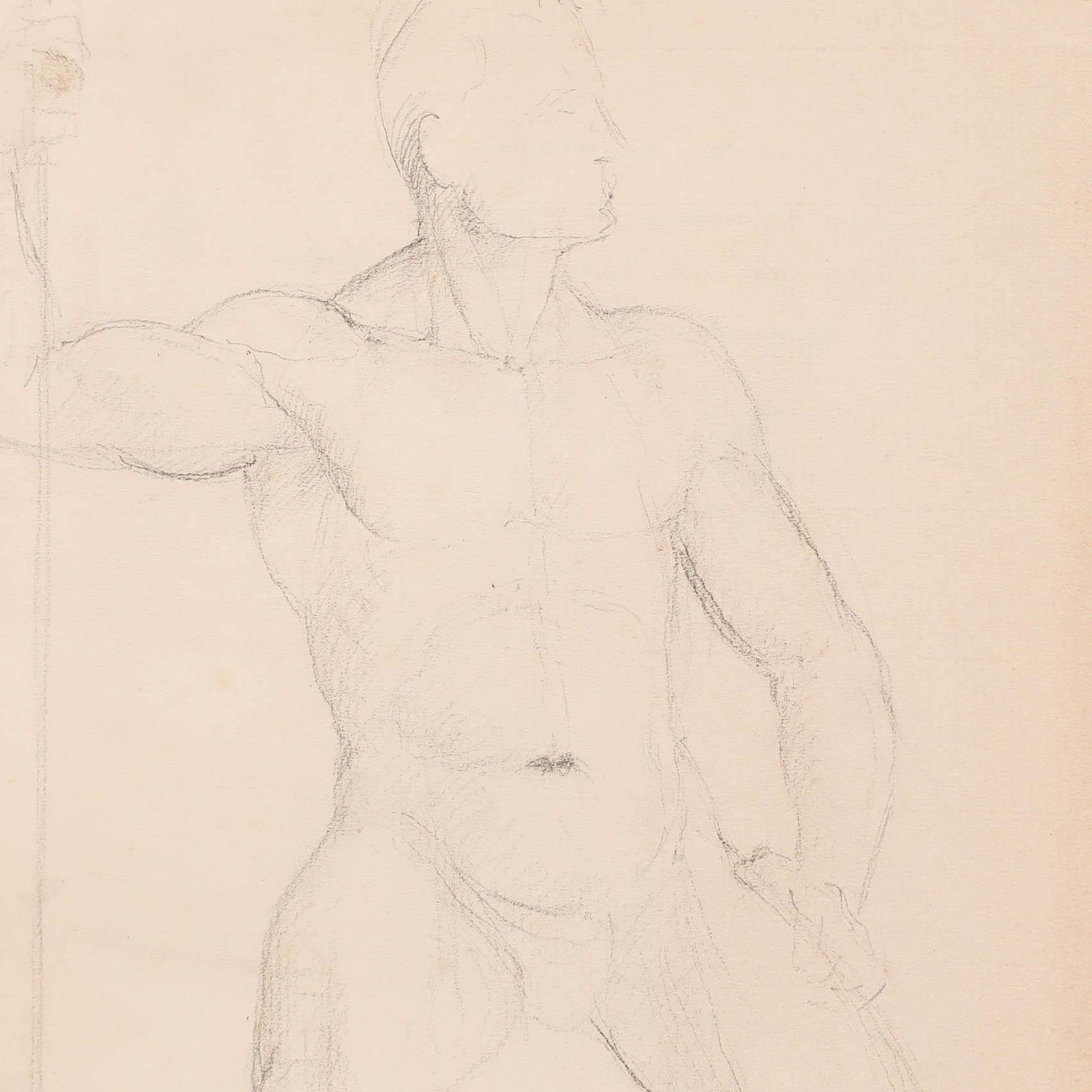 Pierre Neveu (B.1929) Mid 20th Century Graphite Drawing, Study Of Male Nude photo Art