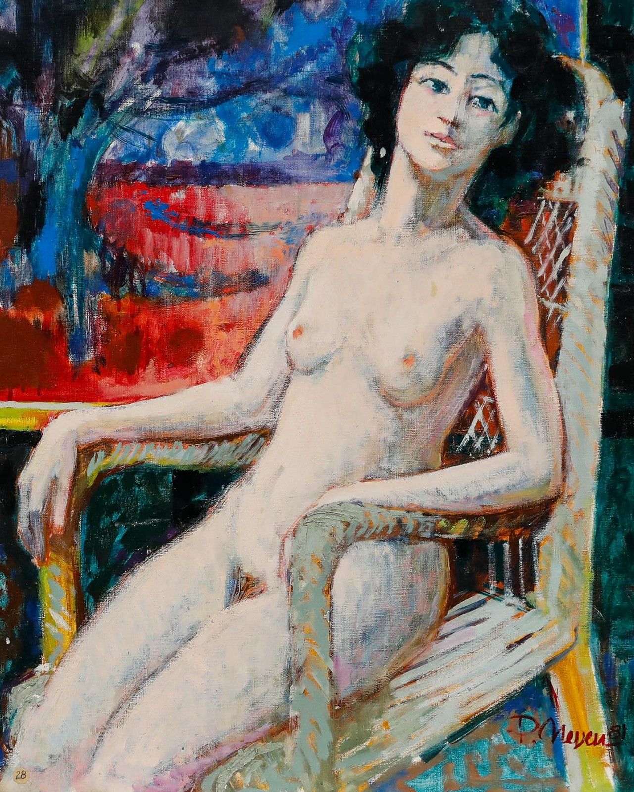 Pierre Neveu (B.1929) 20th Century Oil, Nude In The Armchair photo furniture