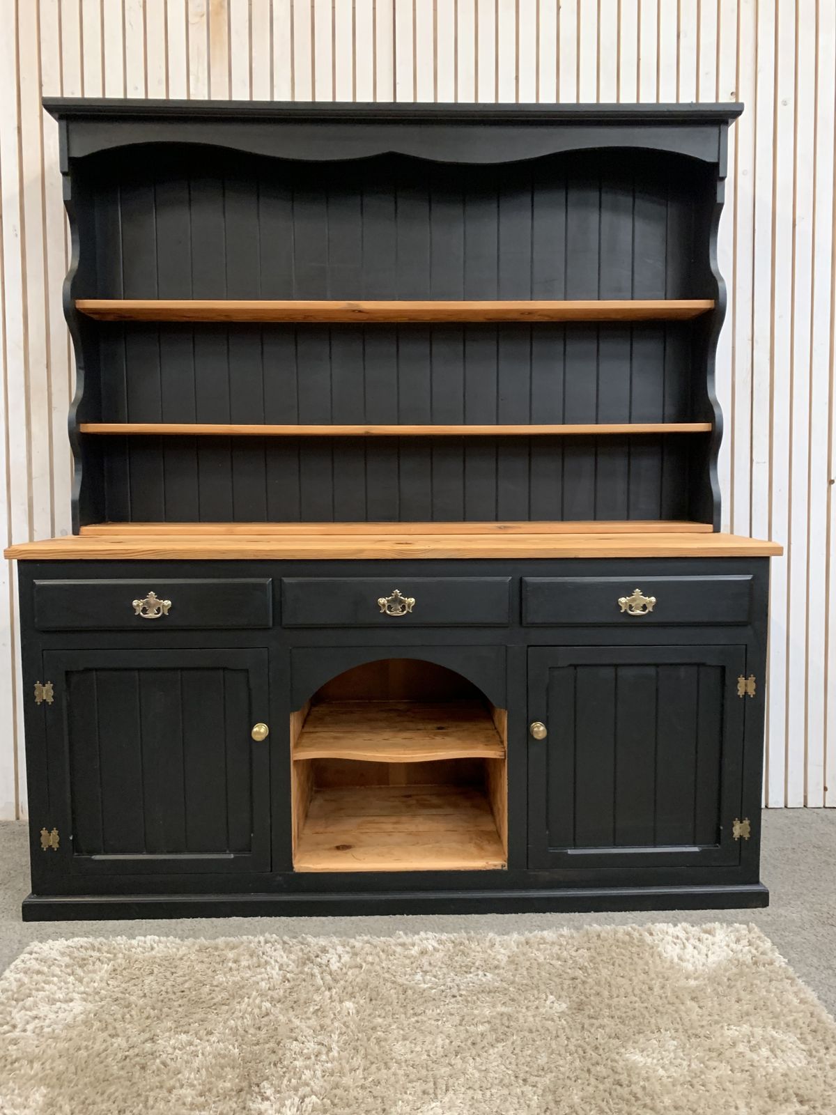 Painted Black Upcycled Pine Country Farmhouse Large 2 Door  Welsh Dresser.