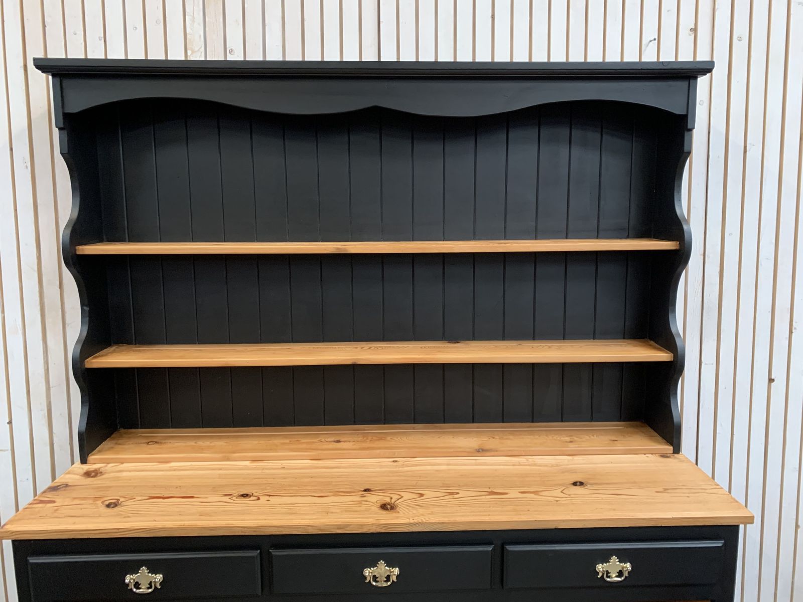 Painted Black Upcycled Pine Country Farmhouse Large 2 Door  Welsh Dresser. photo vinterior