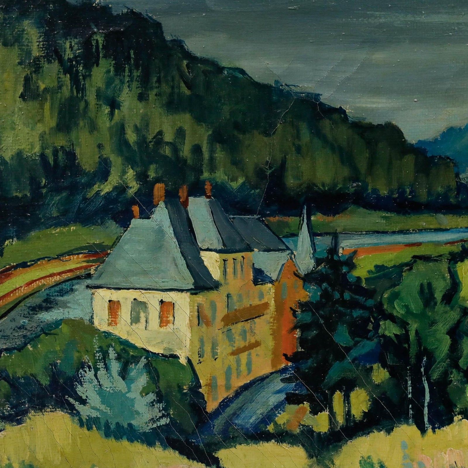Pierre Neveu (B.1929) 1953 Oil, Countryside In Bloom photo Art