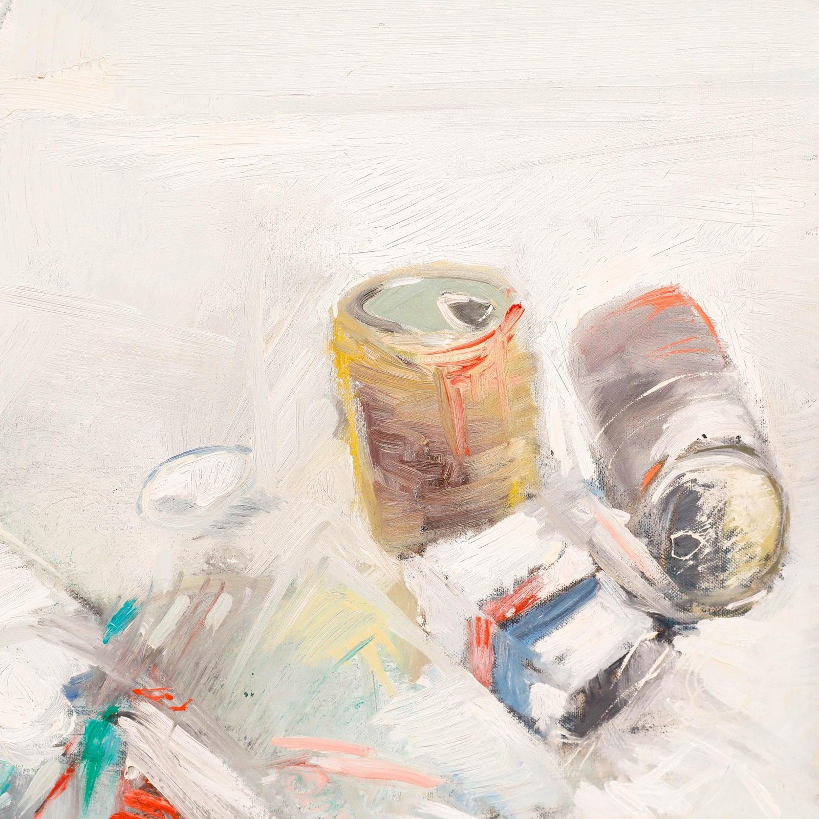 Raimondo Barbieri 20th Century Oil, Still Life With Cans photo Art