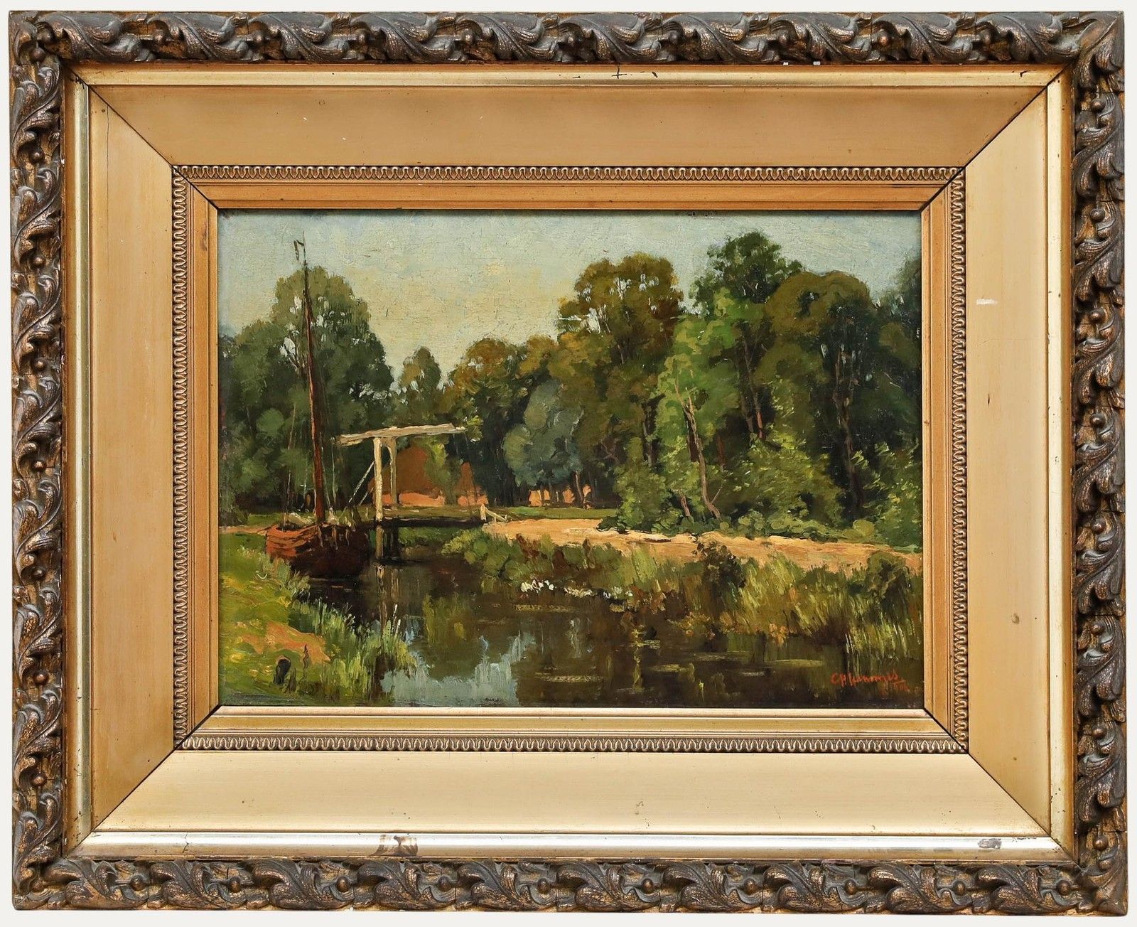 Christiaan Hendrik Hammes (1872 1965) Framed Oil, The Dutch Drawbridge
