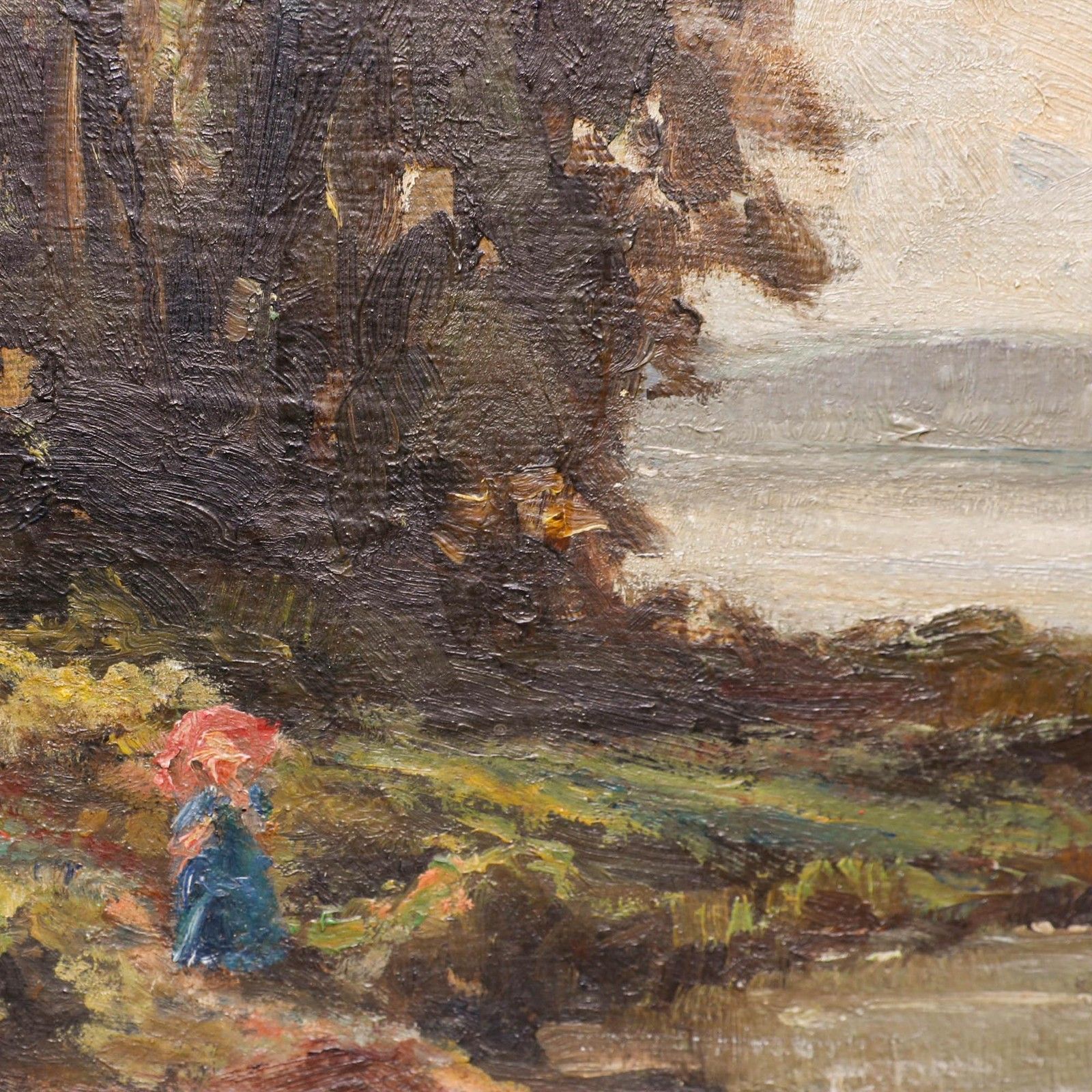 Marianne Fiedler (1864 1904) Late 19th Century Oil, Lakeside Study With Figure photo Art