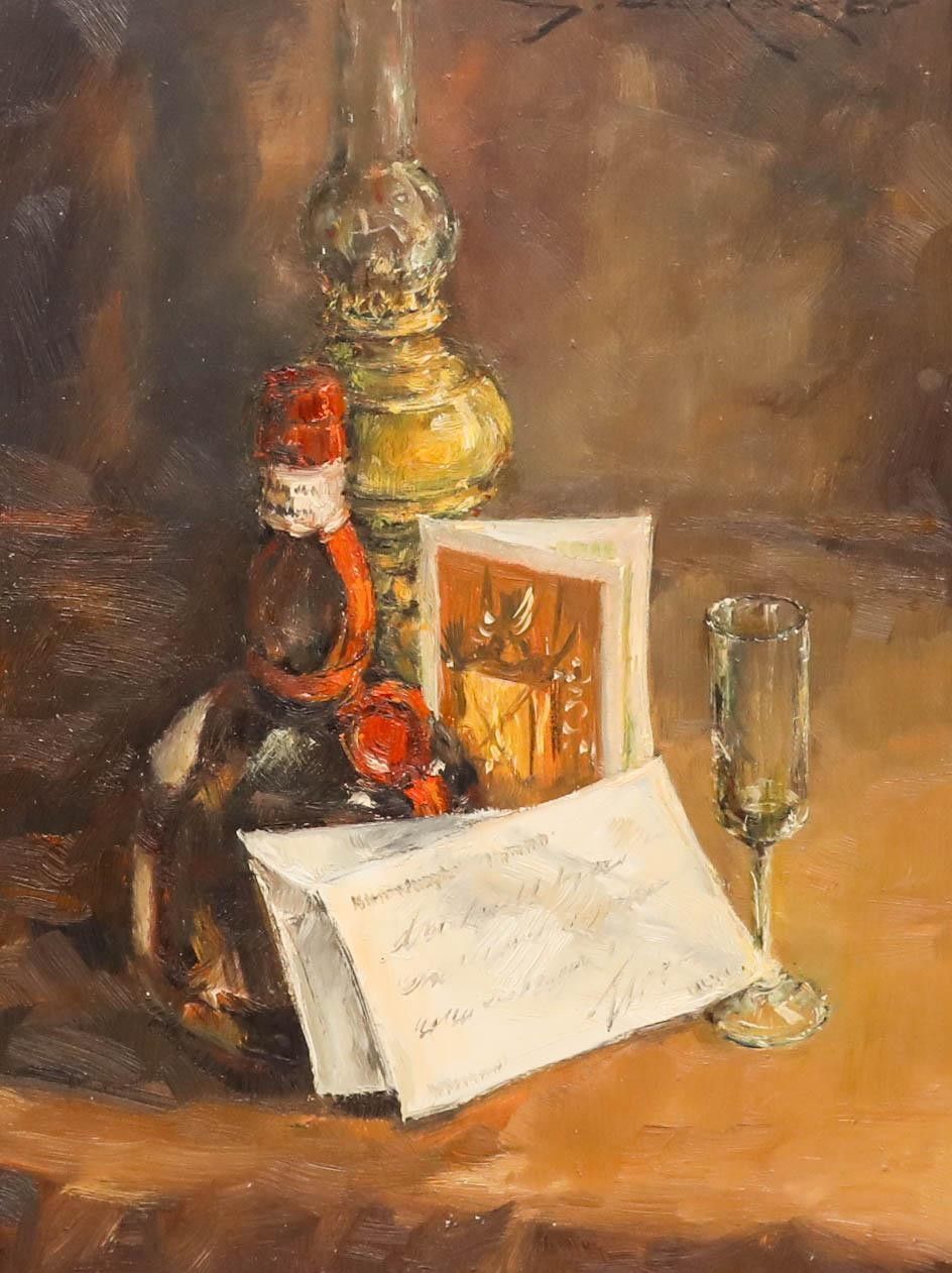Georges De Koker (B.1928) Mid 20th Century Oil, The Letter photo furniture