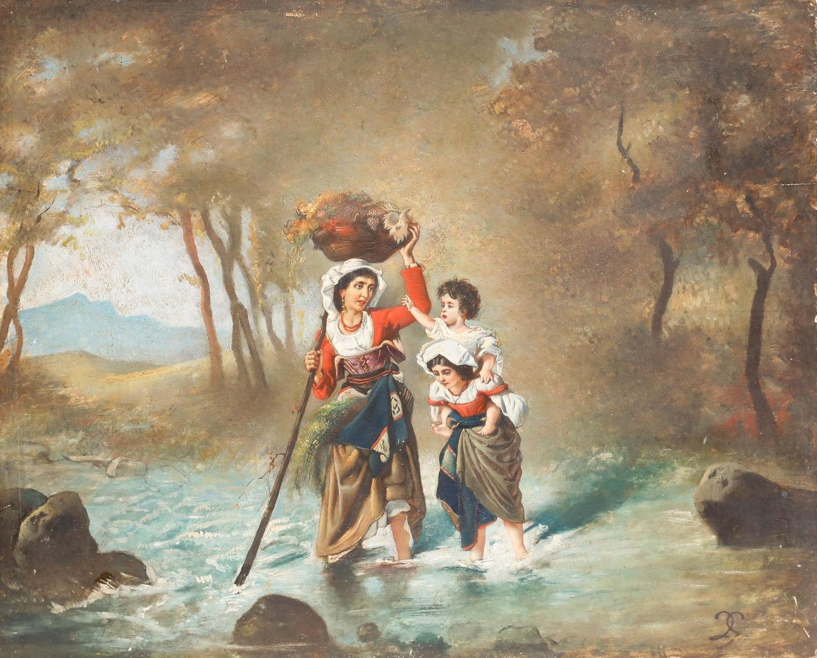 Italian Mid 20th Century Oil Crossing The River photo furniture