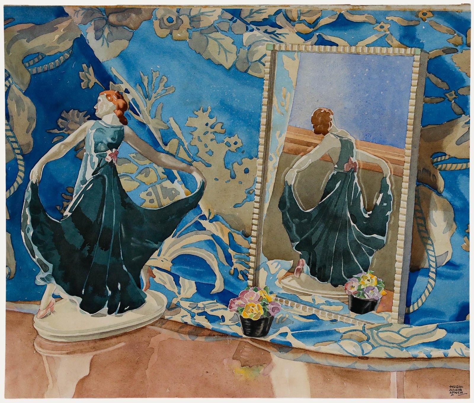 Hugh Adair Lynch Early 20th Century Watercolour, Still Life Of A Figurine