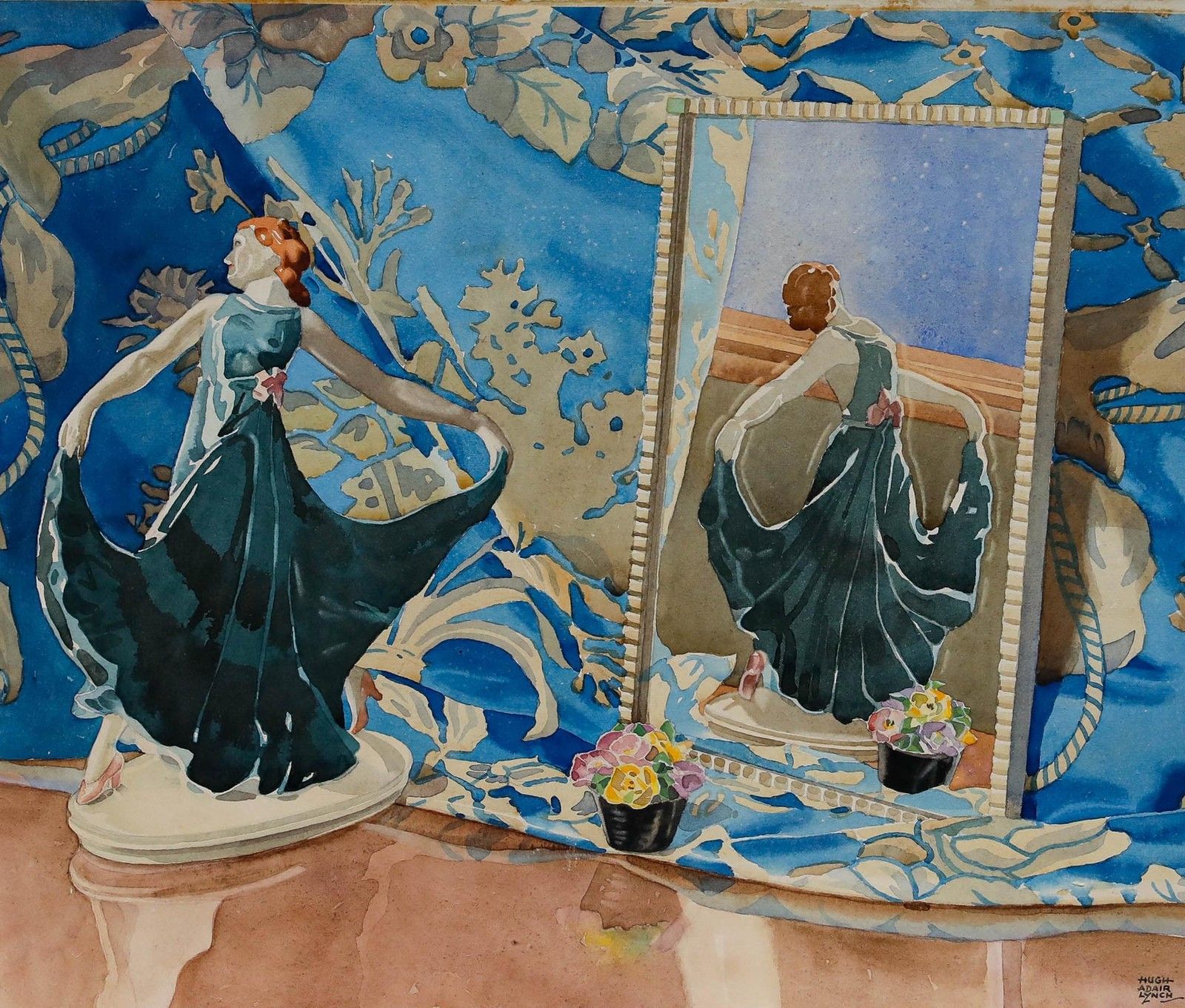 Hugh Adair Lynch Early 20th Century Watercolour, Still Life Of A Figurine photo furniture