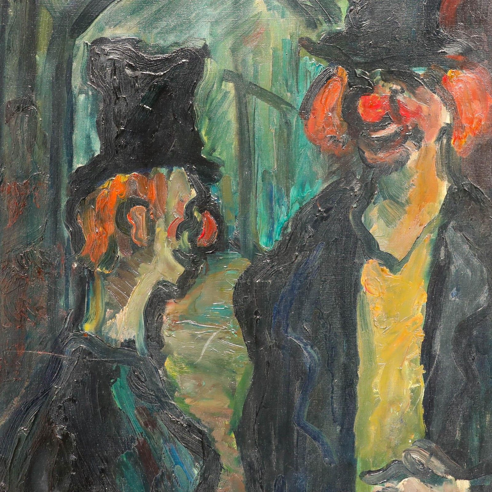 Madeleine Flaschner (1933 2022) Mid 20th Century Oil, Clowns photo Art