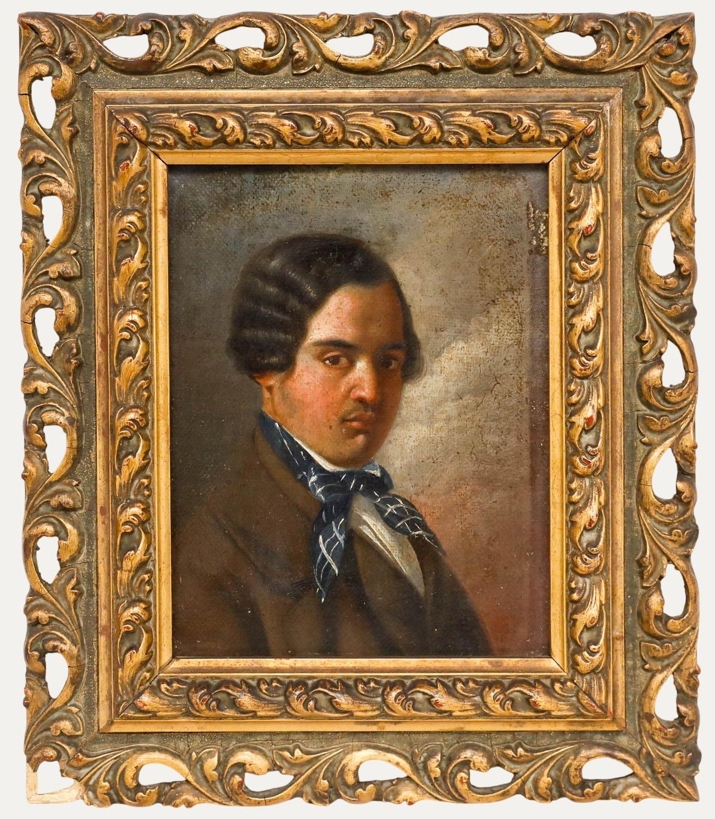 French School 19th Century Oil Man In A Chequered Neckerchief