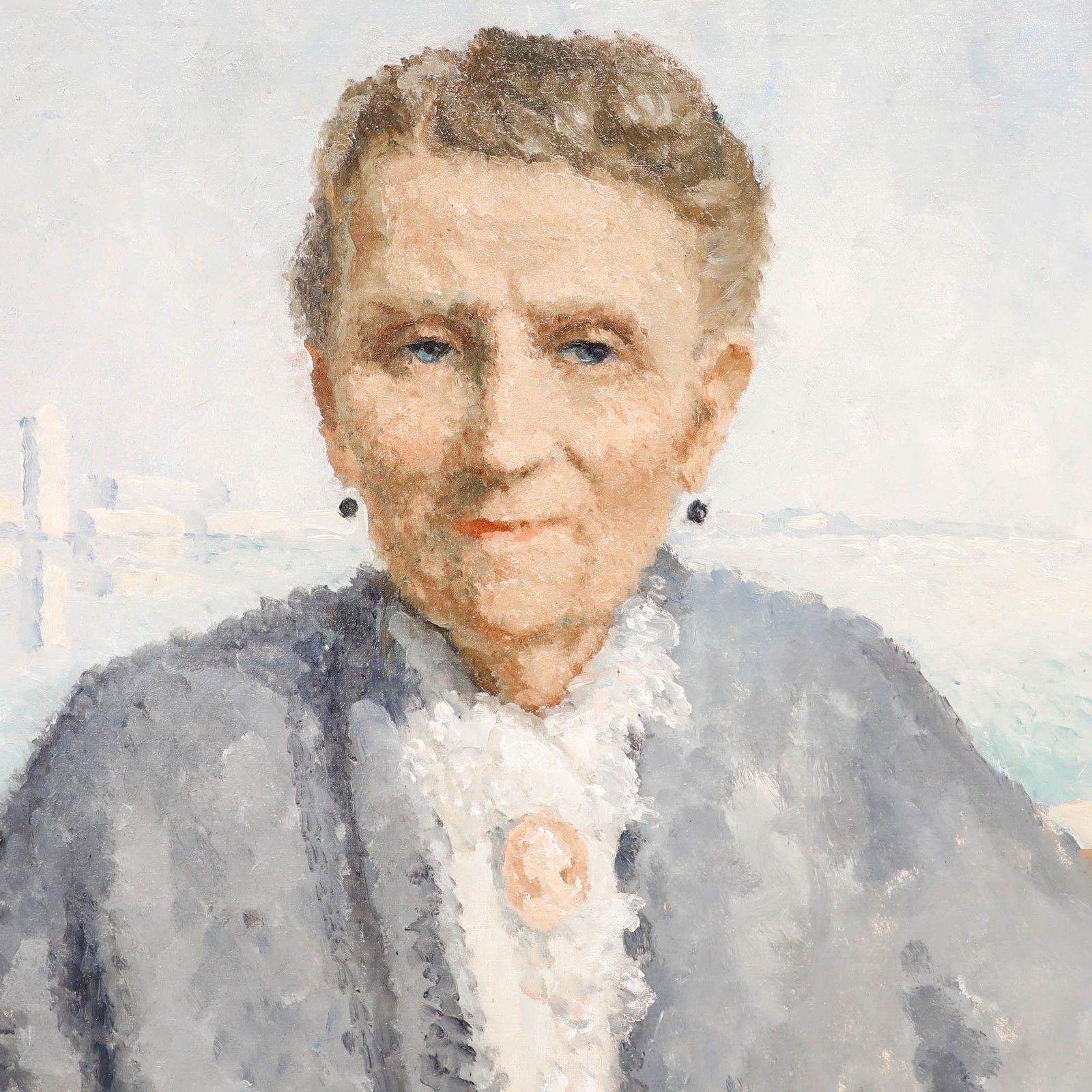 20th Century Oil Lady With A Golden Brooch photo Art