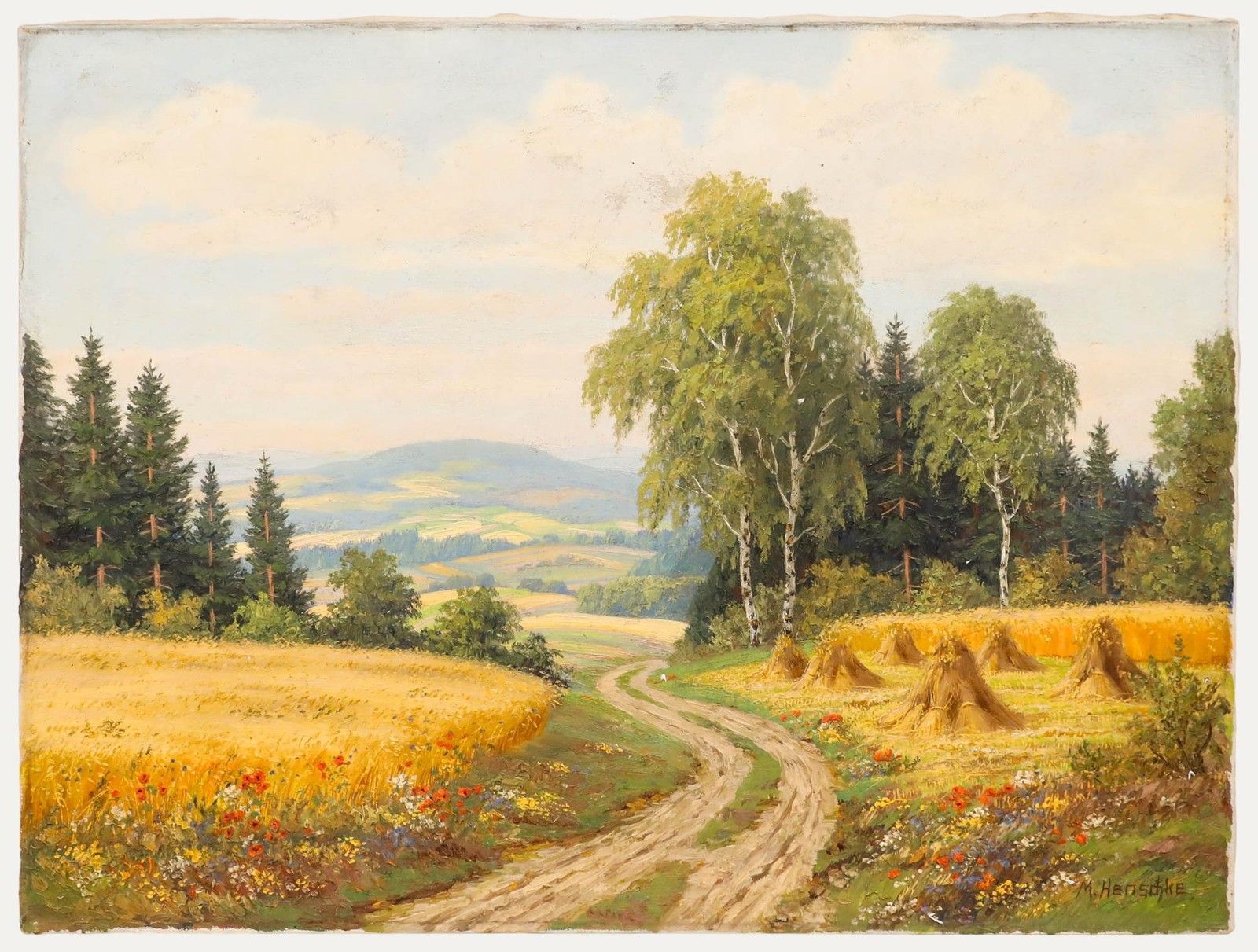 Martin Henschke Mid 20th Century Oil, Summer Evening In Vogtlandkreis