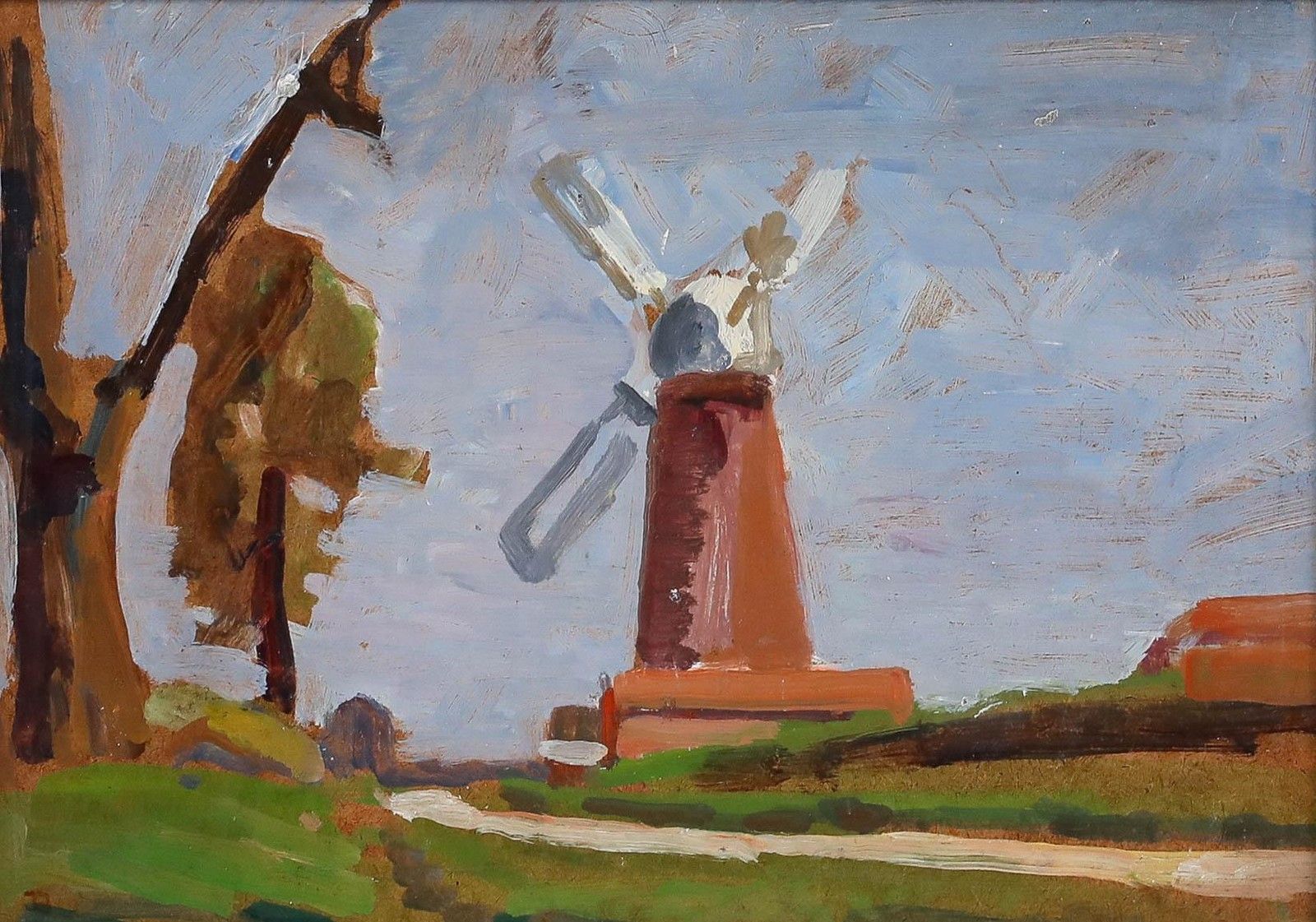 John Brown (1887–1966) Framed Mid 20th Century Oil, The Old Windmill photo furniture