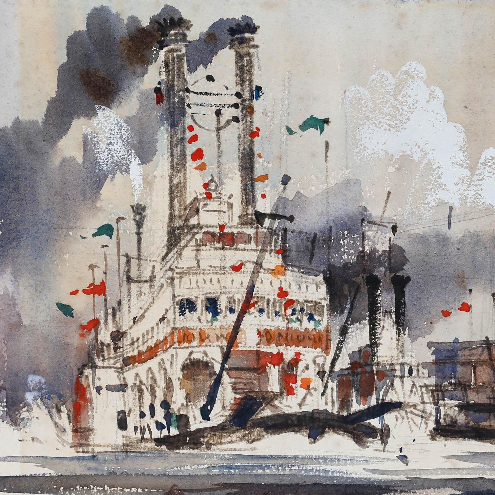 Brian Christy Lancaster (1931 2005) Watercolour, Paddle Steamers photo Art