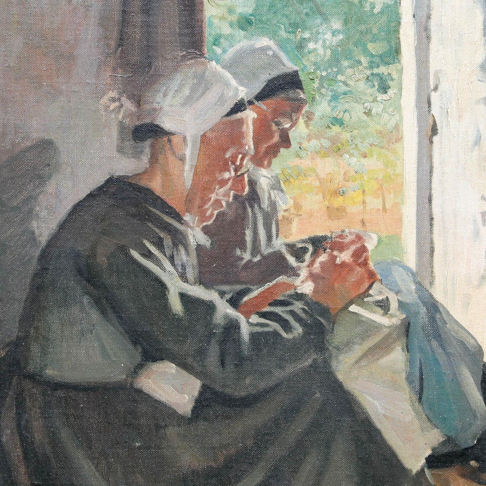 Fanny Elizabeth Casthelaz Framed Mid 20th Century Oil, The Lacemakers photo Art