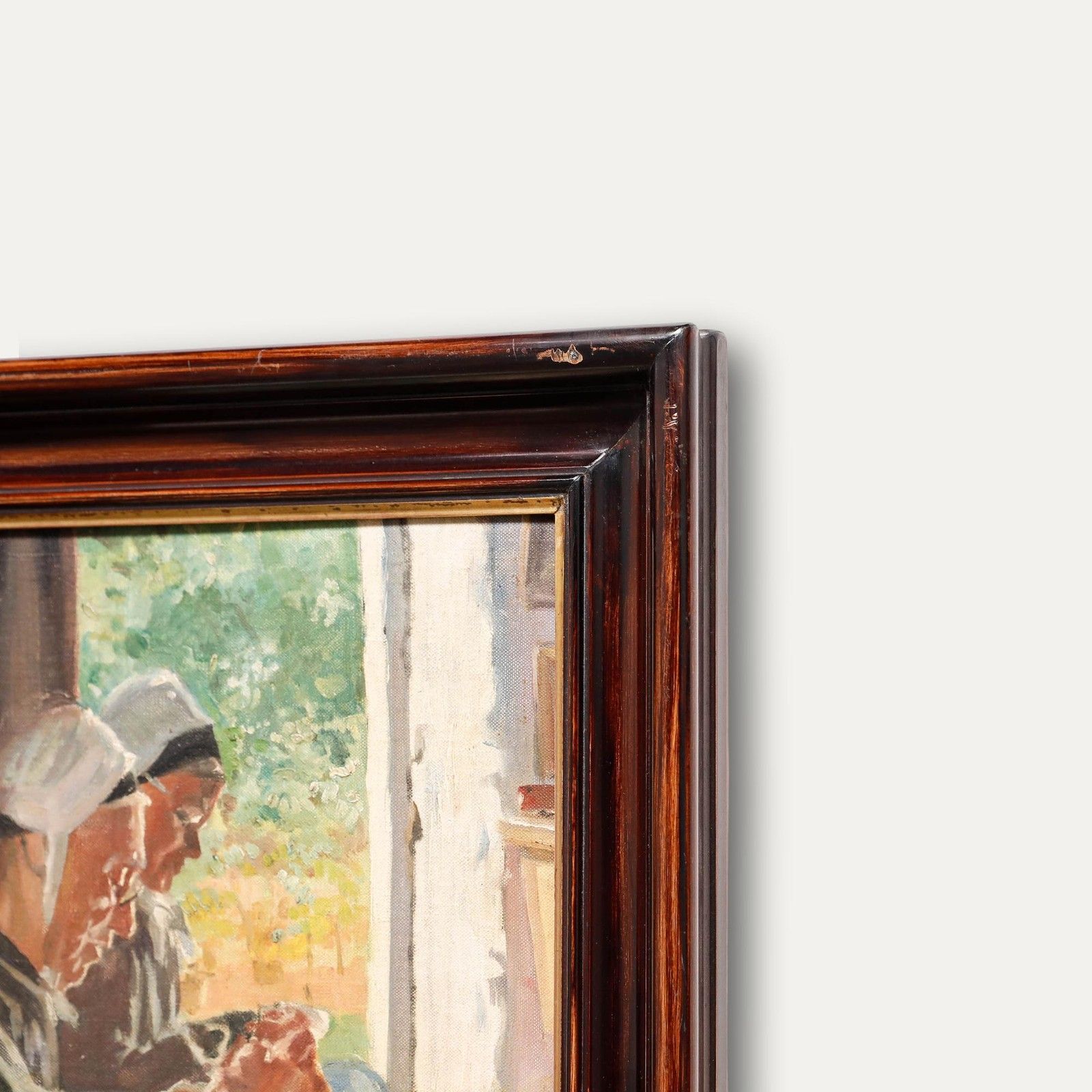 Fanny Elizabeth Casthelaz Framed Mid 20th Century Oil, The Lacemakers photo vinterior