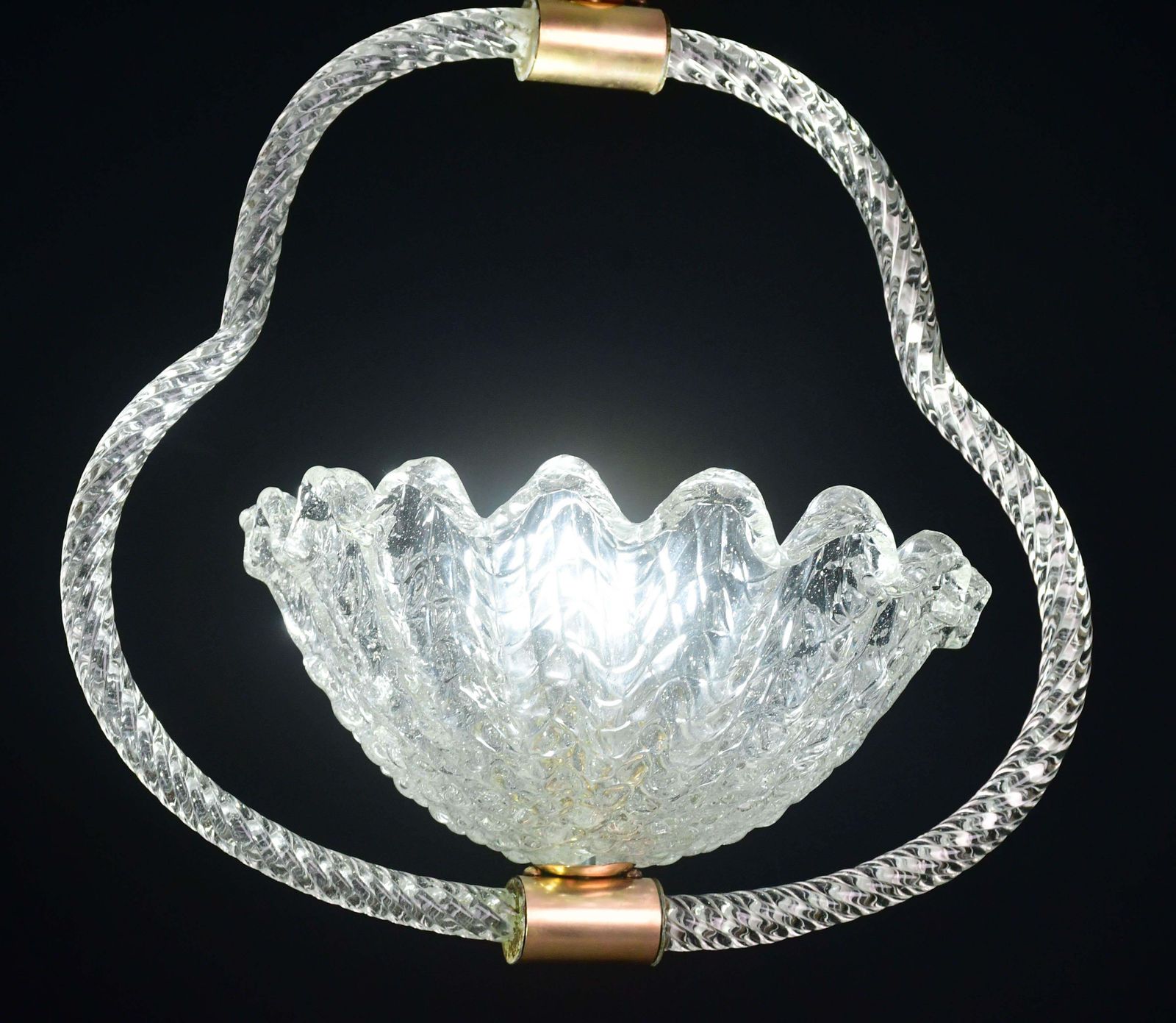 Charming Art Decò Barovier & Toso Pendant Light Chandelier Murano Glass, 1950s photo for sale