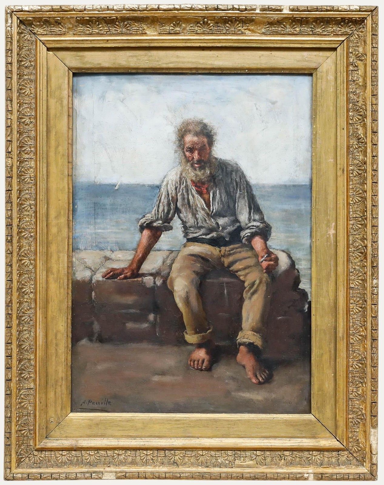 A. Parilla  Early 20th Century Oil, The Old Fisherman