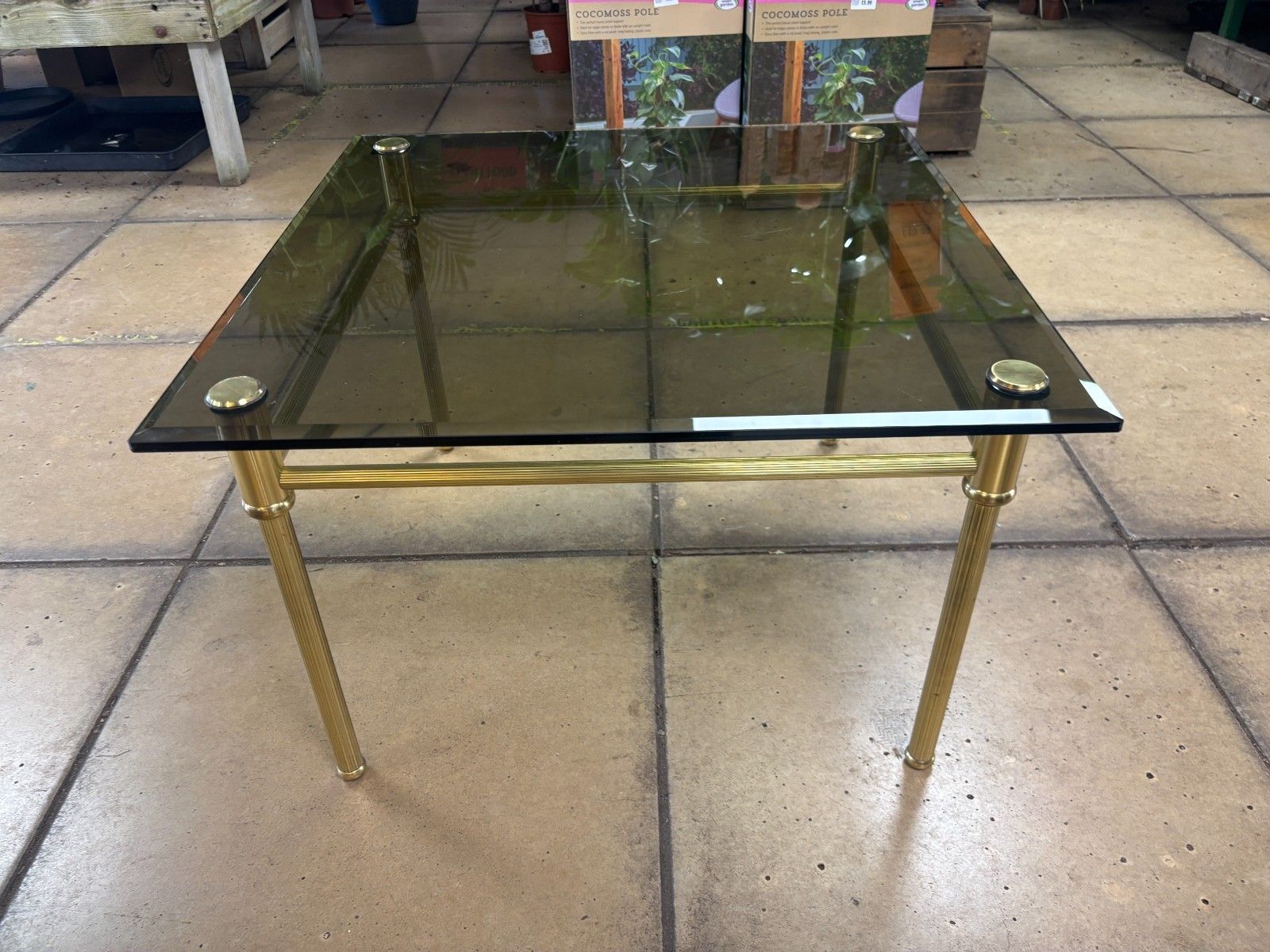 Retro/ Mid Century Gold Metal & Smoked Glass Square Coffee Table photo furniture
