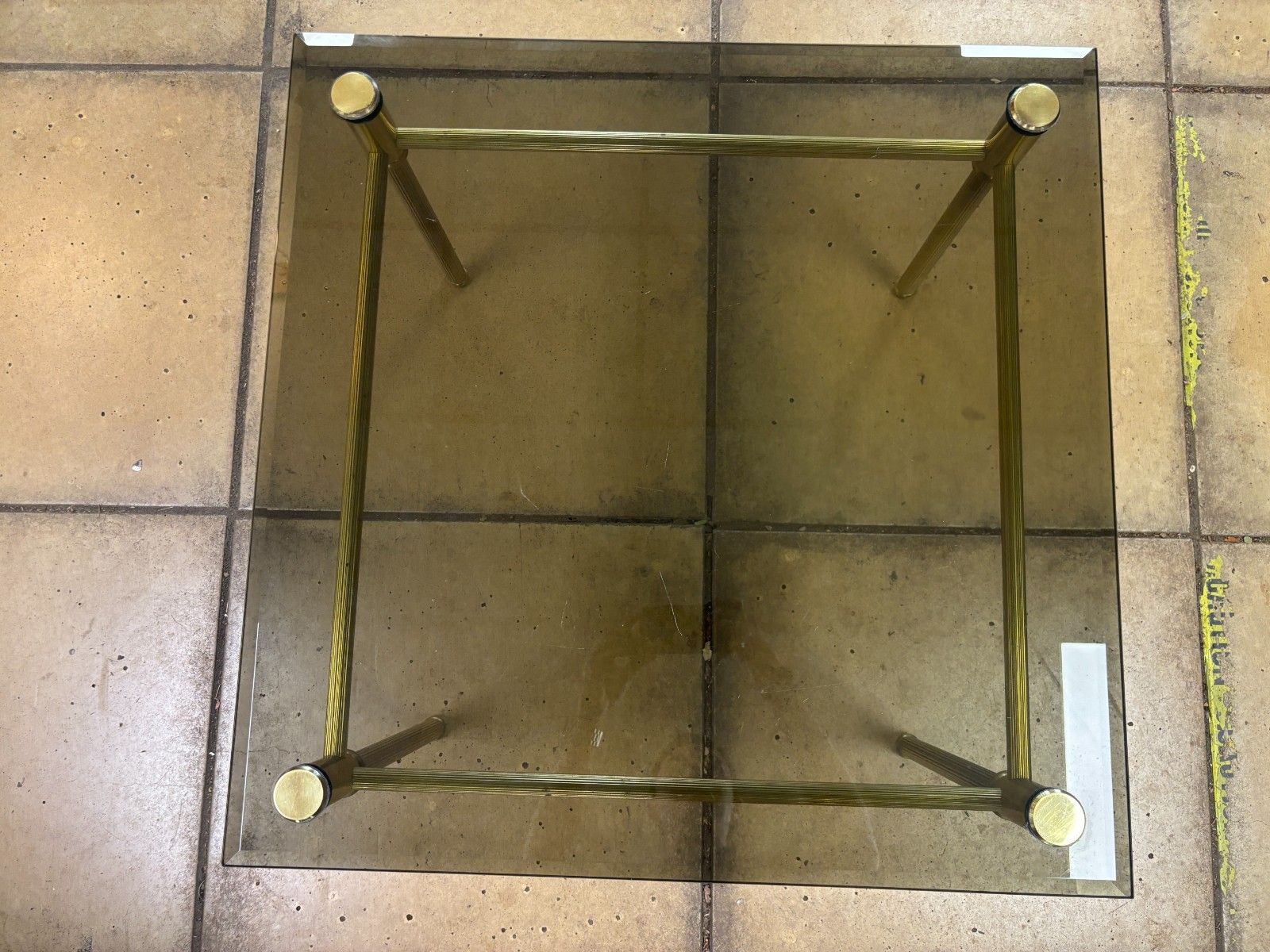 Retro/ Mid Century Gold Metal & Smoked Glass Square Coffee Table photo vinterior