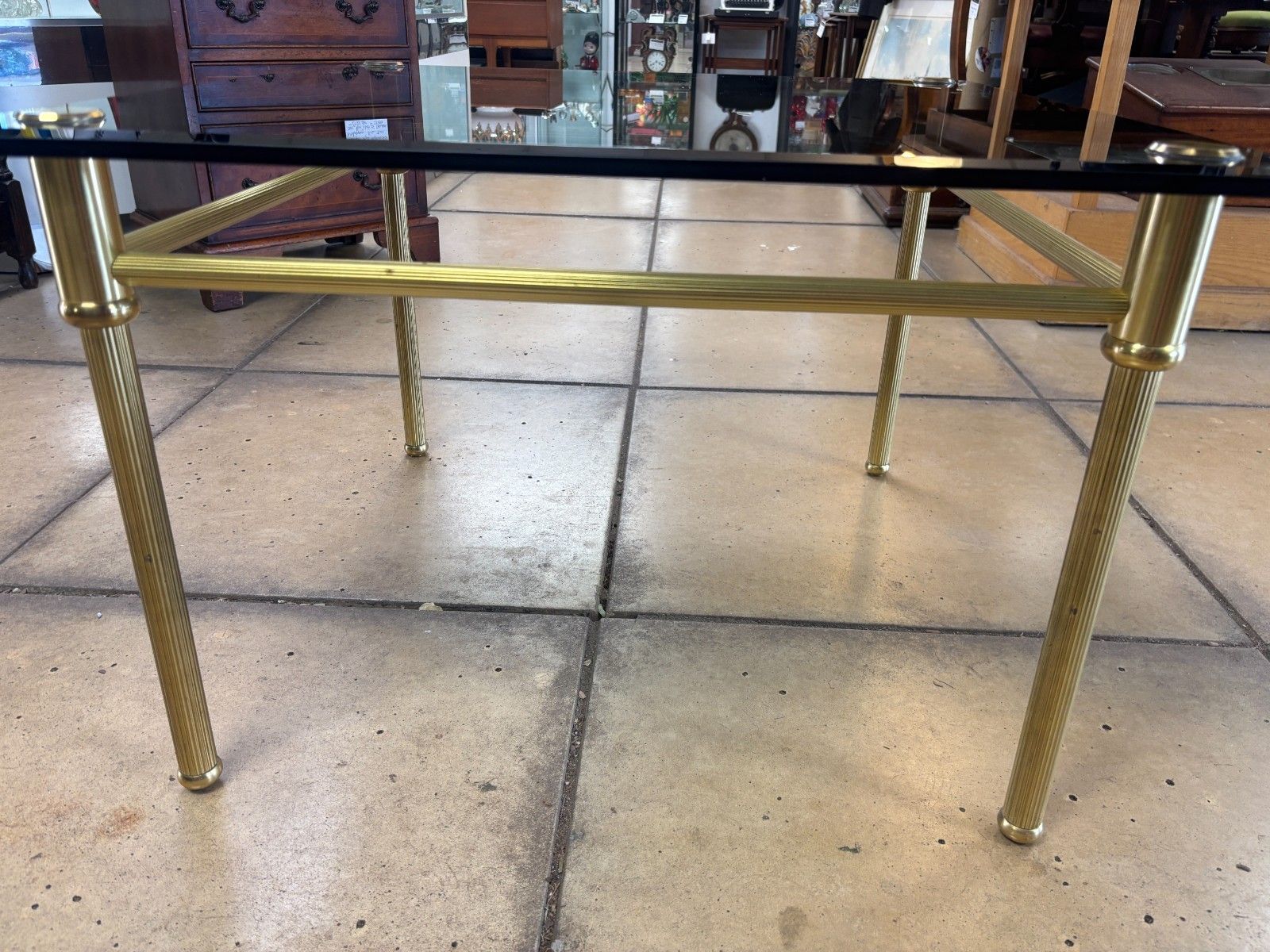 photo furniture Retro/ Mid Century Gold Metal & Smoked Glass Square Coffee Table
