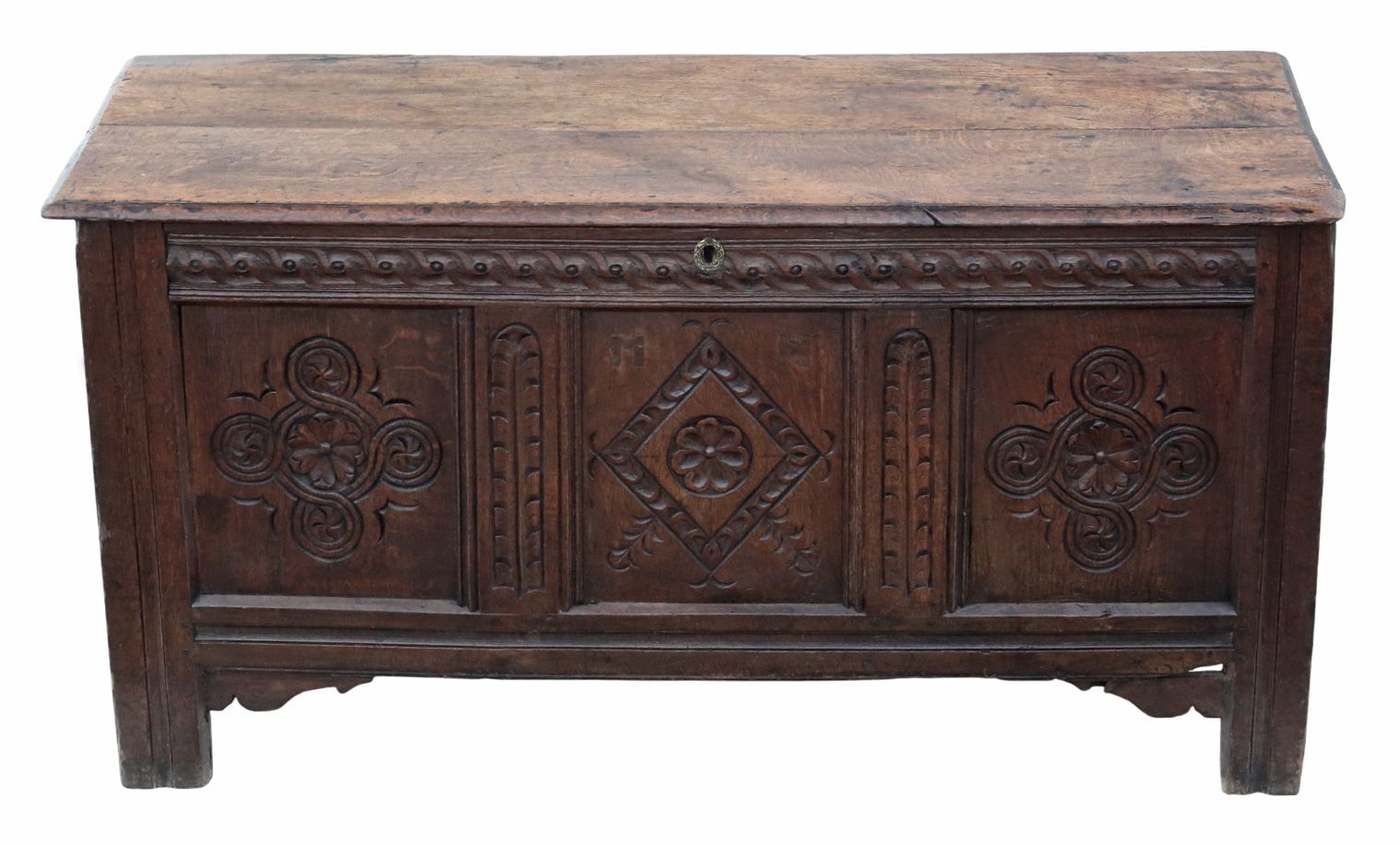 18th Century Large Carved Oak Coffer With Candle Box – Quality Marriage Chest