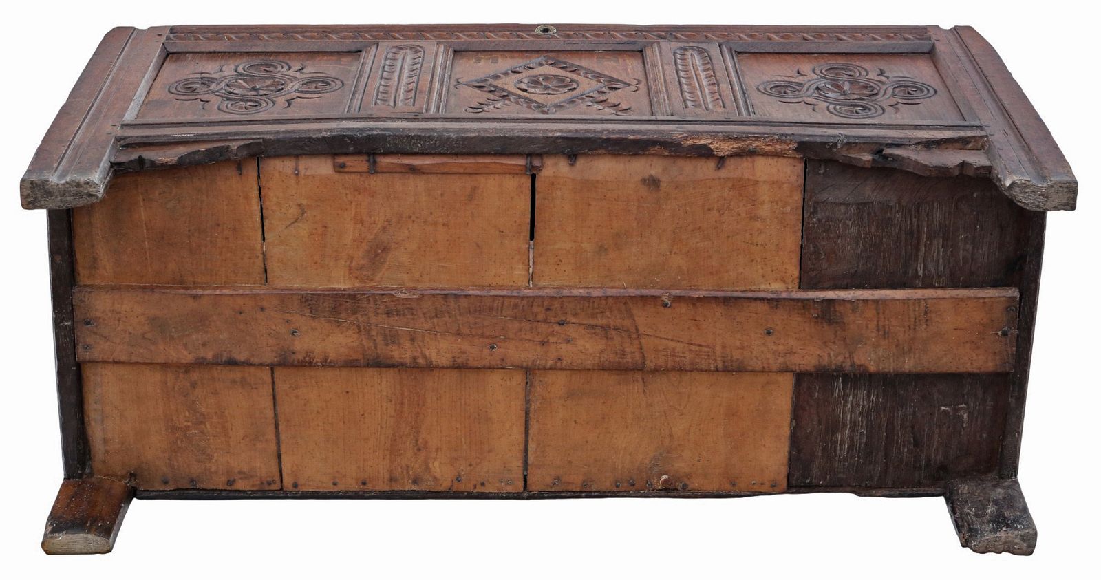 photo for sale 18th Century Large Carved Oak Coffer With Candle Box – Quality Marriage Chest
