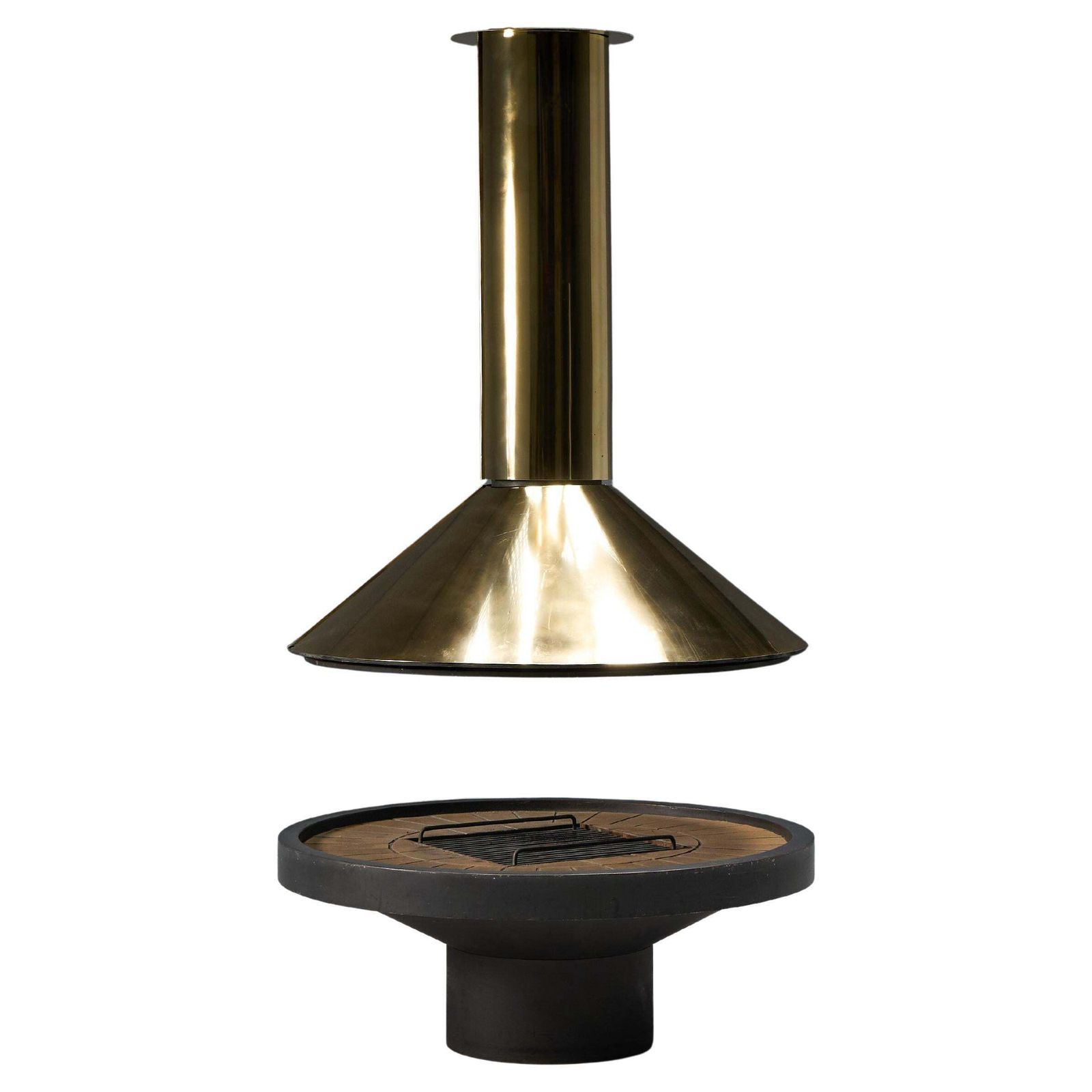 Mid Century Freestanding Brass Fireplace, France, 1975