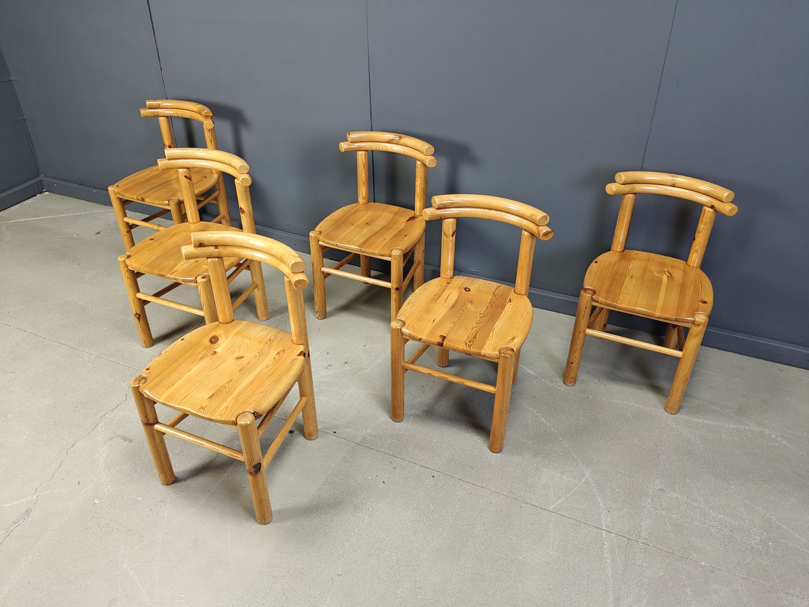 Vintage Pine Wood Dining Chairs   1980s   Set Of 6 photo vintage