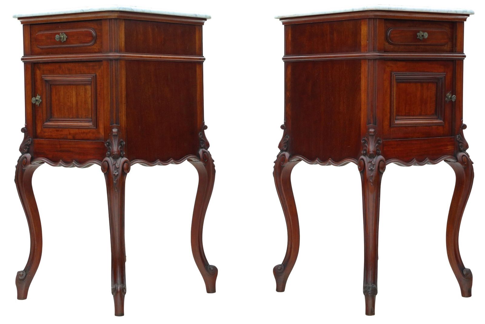 Antique C.1920 Pair Of Marble & Mahogany Bedside Tables – Quality Nightstands photo Furniture