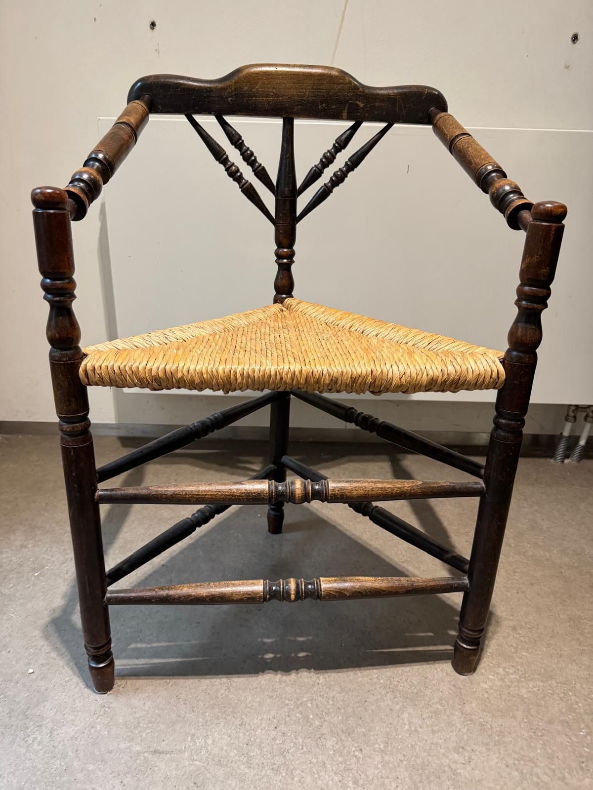 photo furniture Two Rush Seat Knitting Armchair In An Antique Edwardian Style Triangular Corner Chair, 1900s