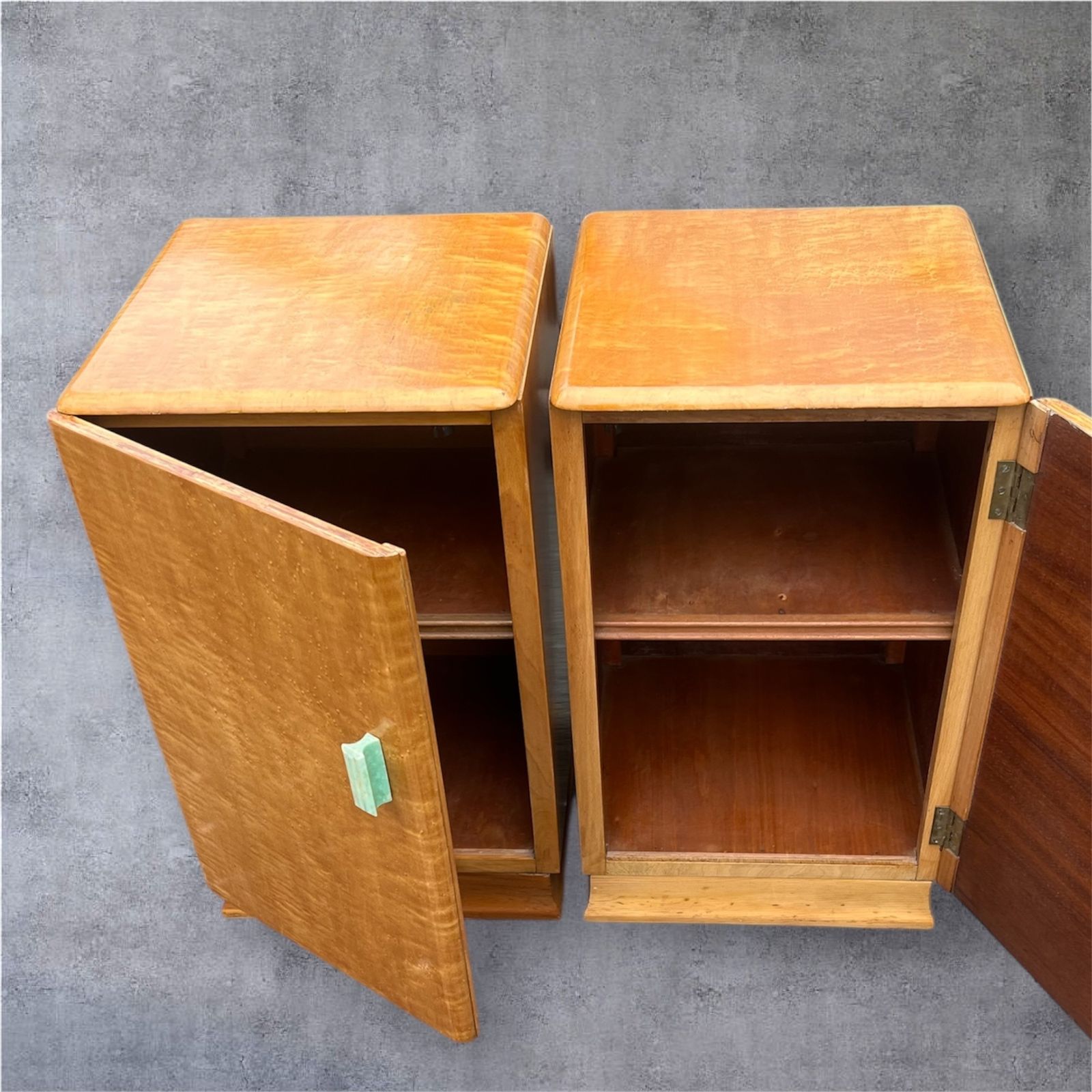 photo for sale Original 1930s Matching Pair Of Birdseye Maple Bedside Cabinets Stunning Pieces In Excellent Condition