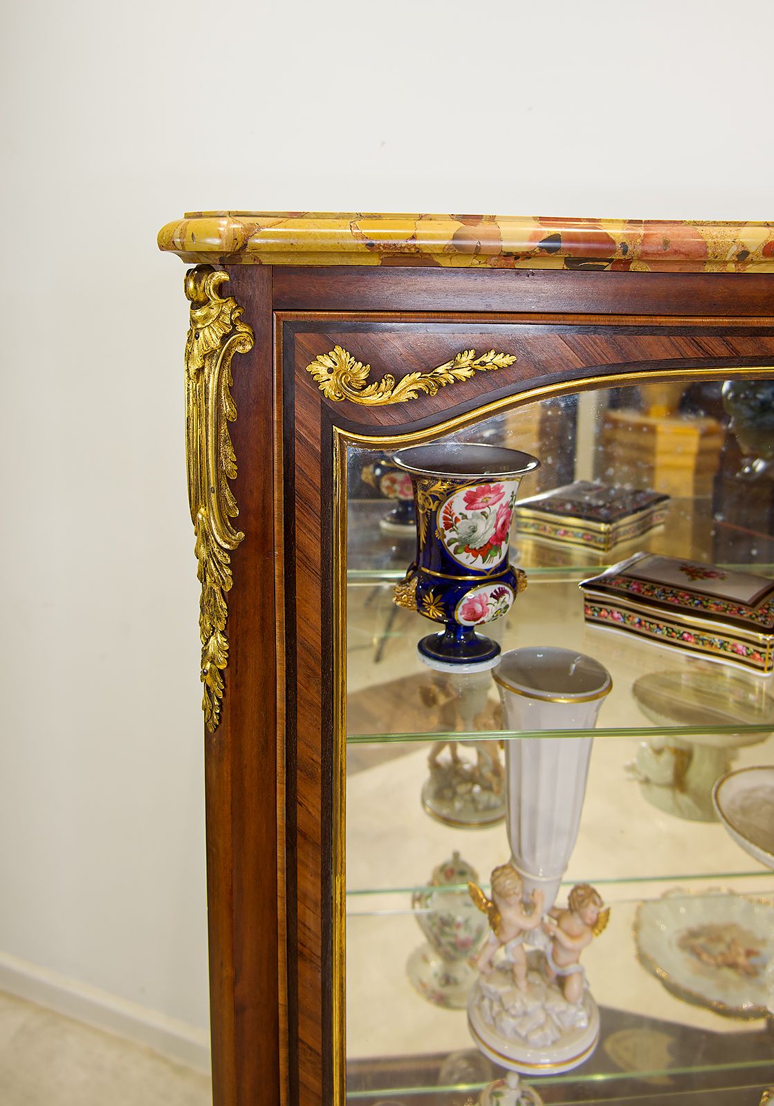 Antique French Kingwood Vitrine By G. Durand | Marble Top, Ormolu Mounts, Curved Glass Display Cabinet C.1900 (Belle époque) photo for sale