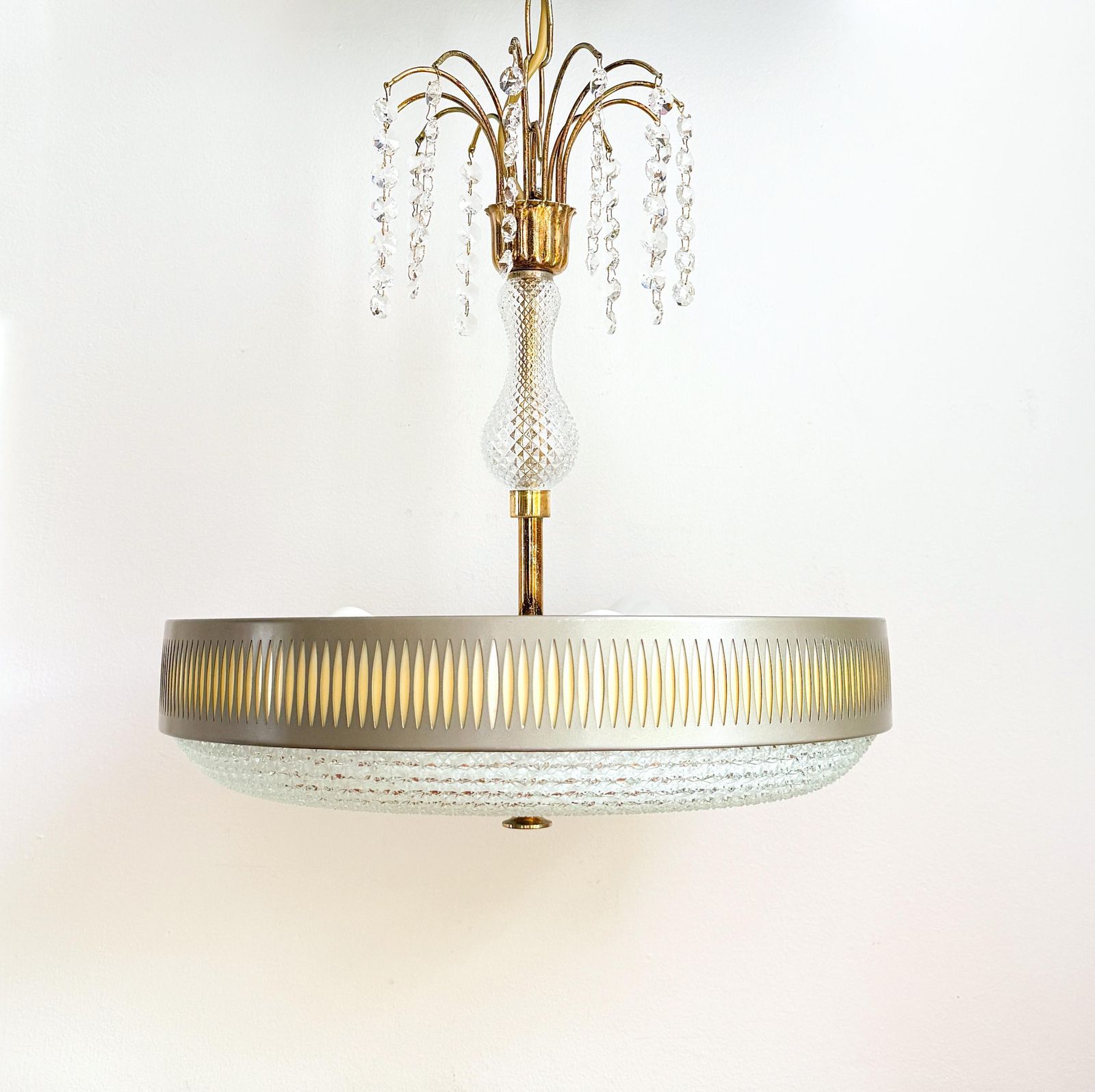 Vintage Brass And Glass Pendant   Mid Century   Hollywood Regency   Space Age   Chandelier photo furniture
