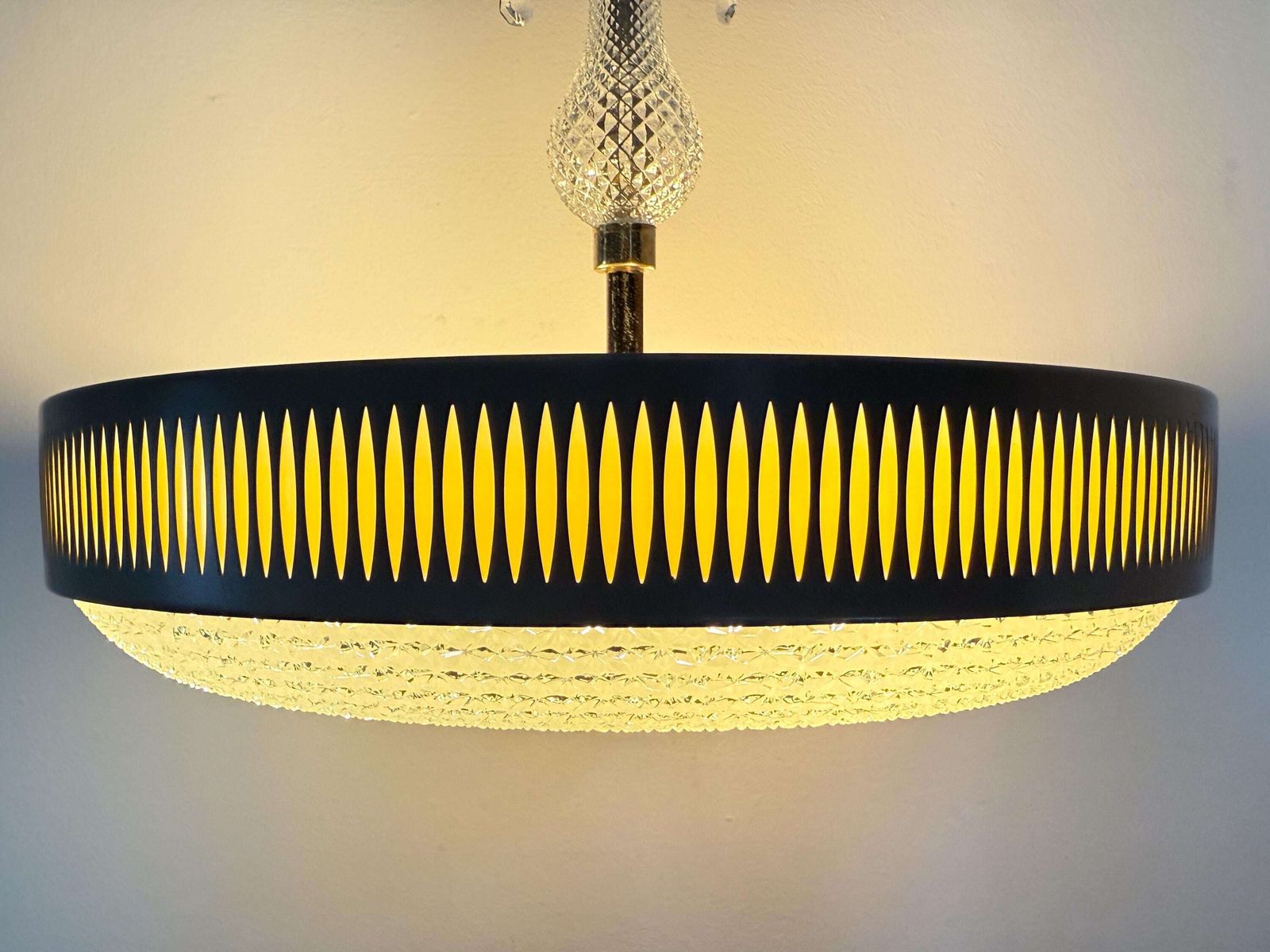 Vintage Brass And Glass Pendant   Mid Century   Hollywood Regency   Space Age   Chandelier photo 286.0