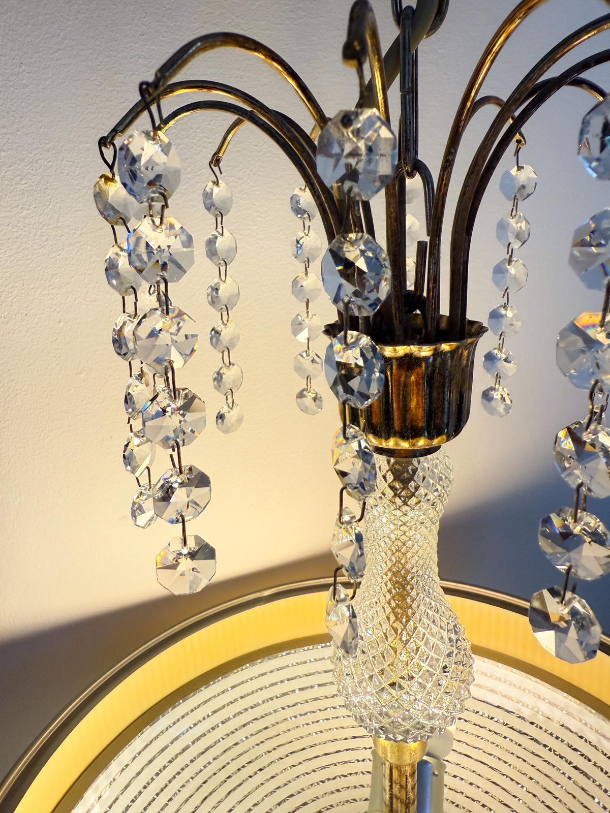Vintage Brass And Glass Pendant   Mid Century   Hollywood Regency   Space Age   Chandelier photo vintage
