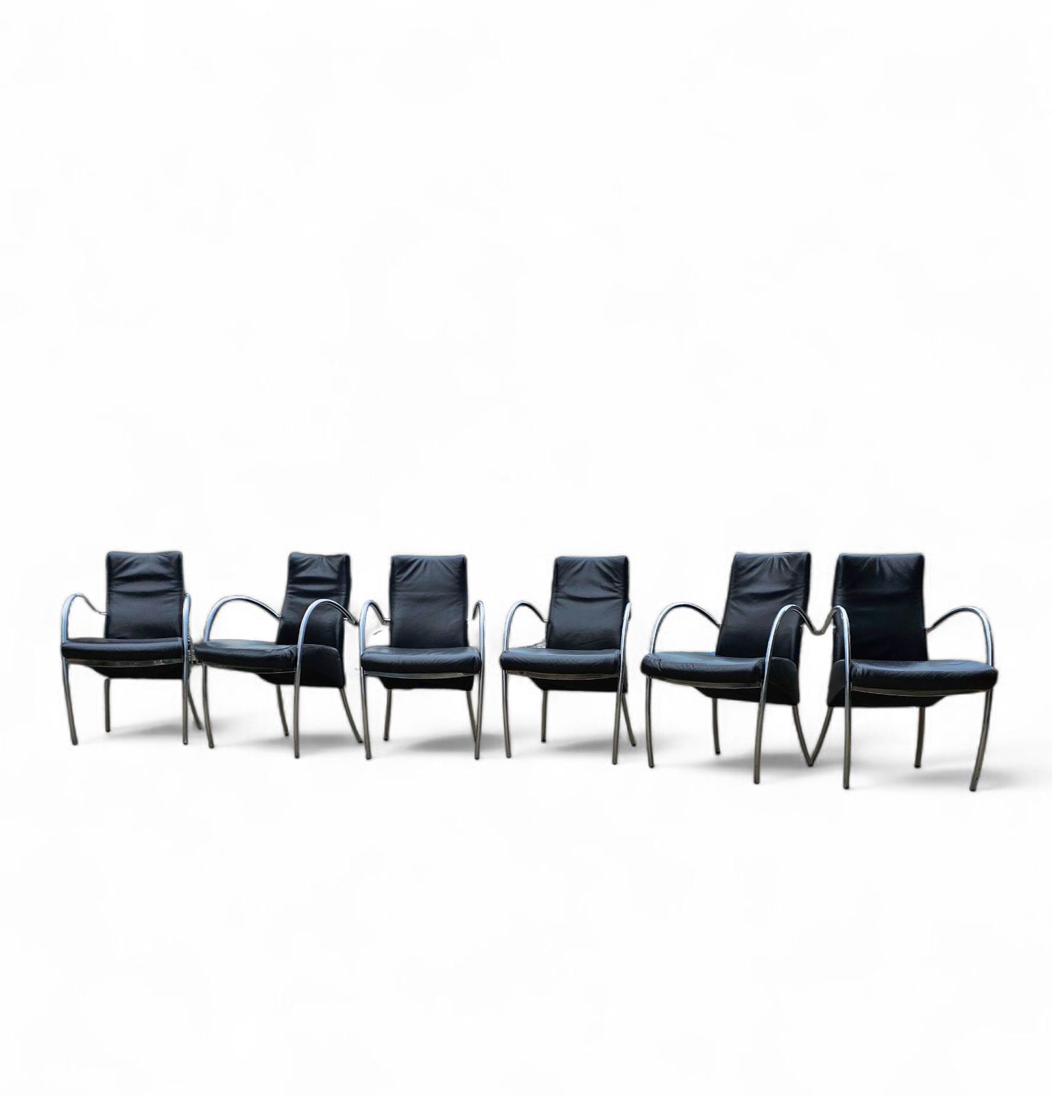 6 X Rare Leather Dining Chair By Hennie De Jong / 1990s photo furniture