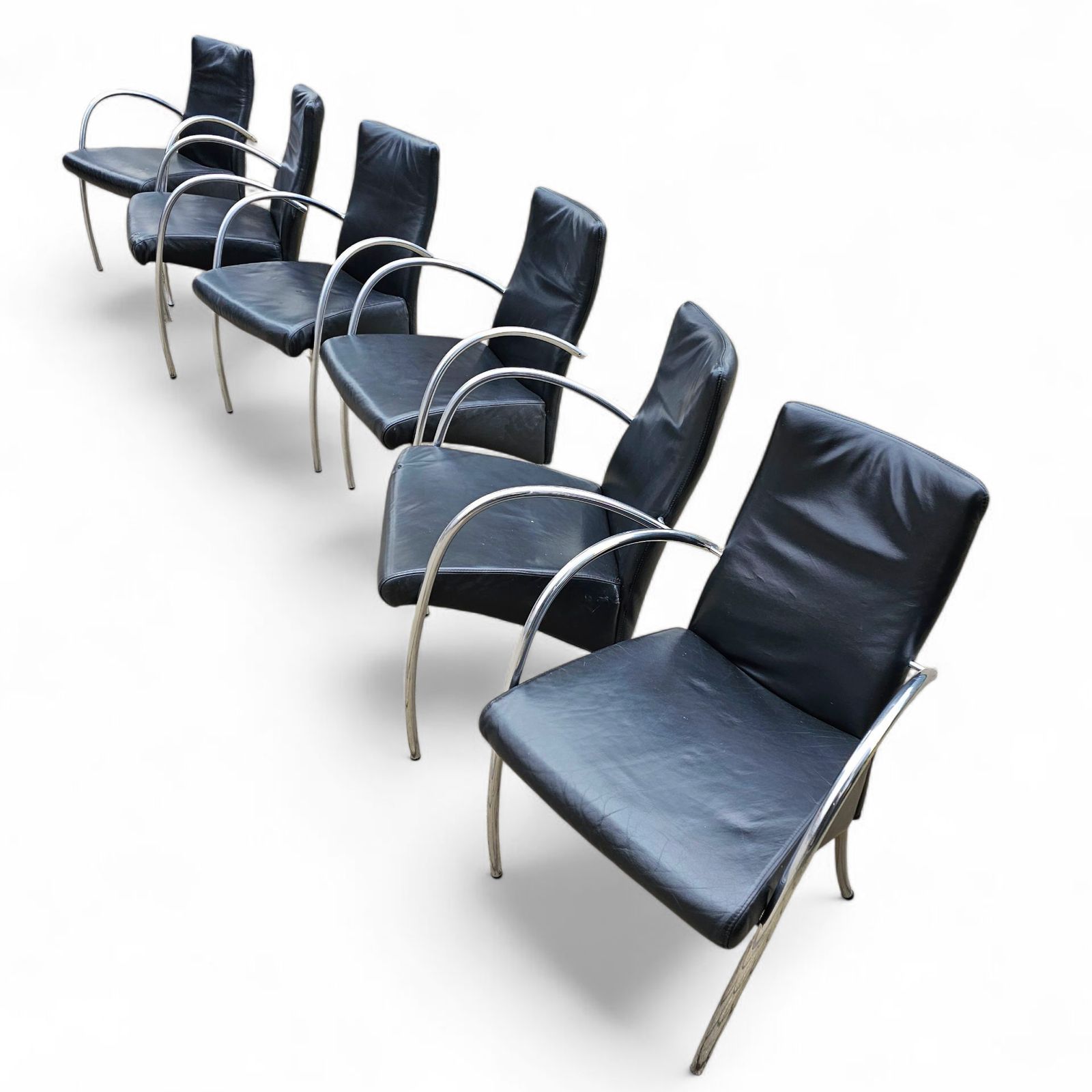 6 X Rare Leather Dining Chair By Hennie De Jong / 1990s photo buy