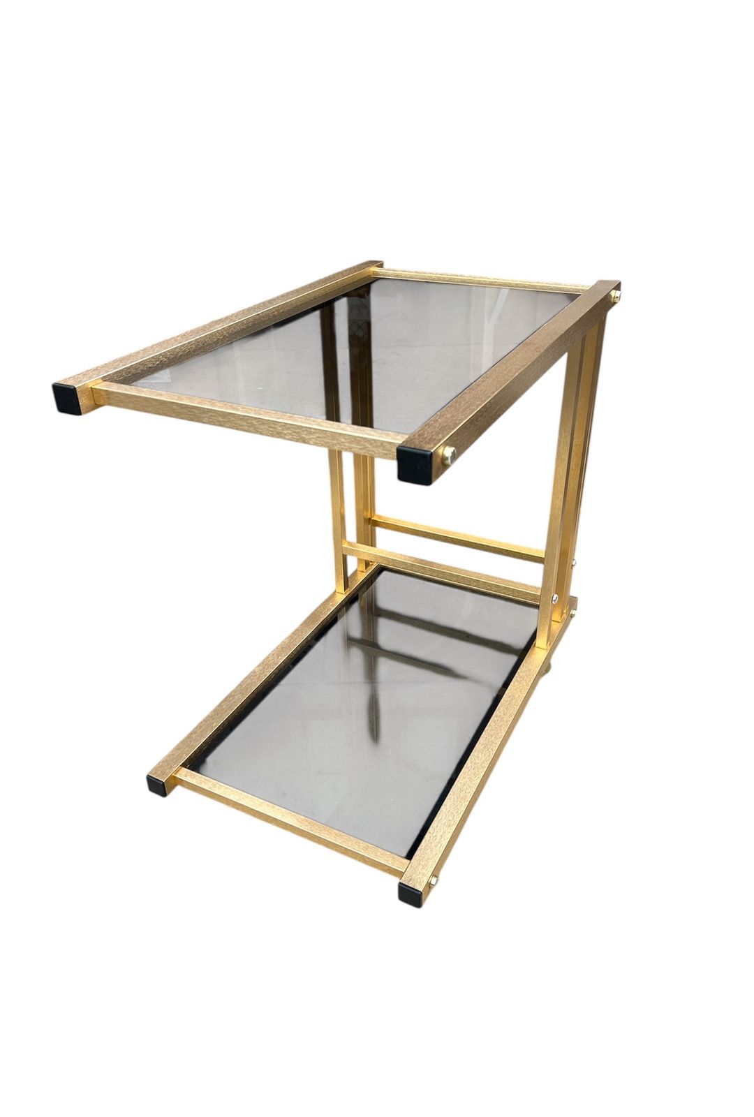 Mid Century Italian Bar Cart Gold Brushed Steel With Smoked Glass Shelves Attributed To Romeo Rega Italian Designer photo 450.0