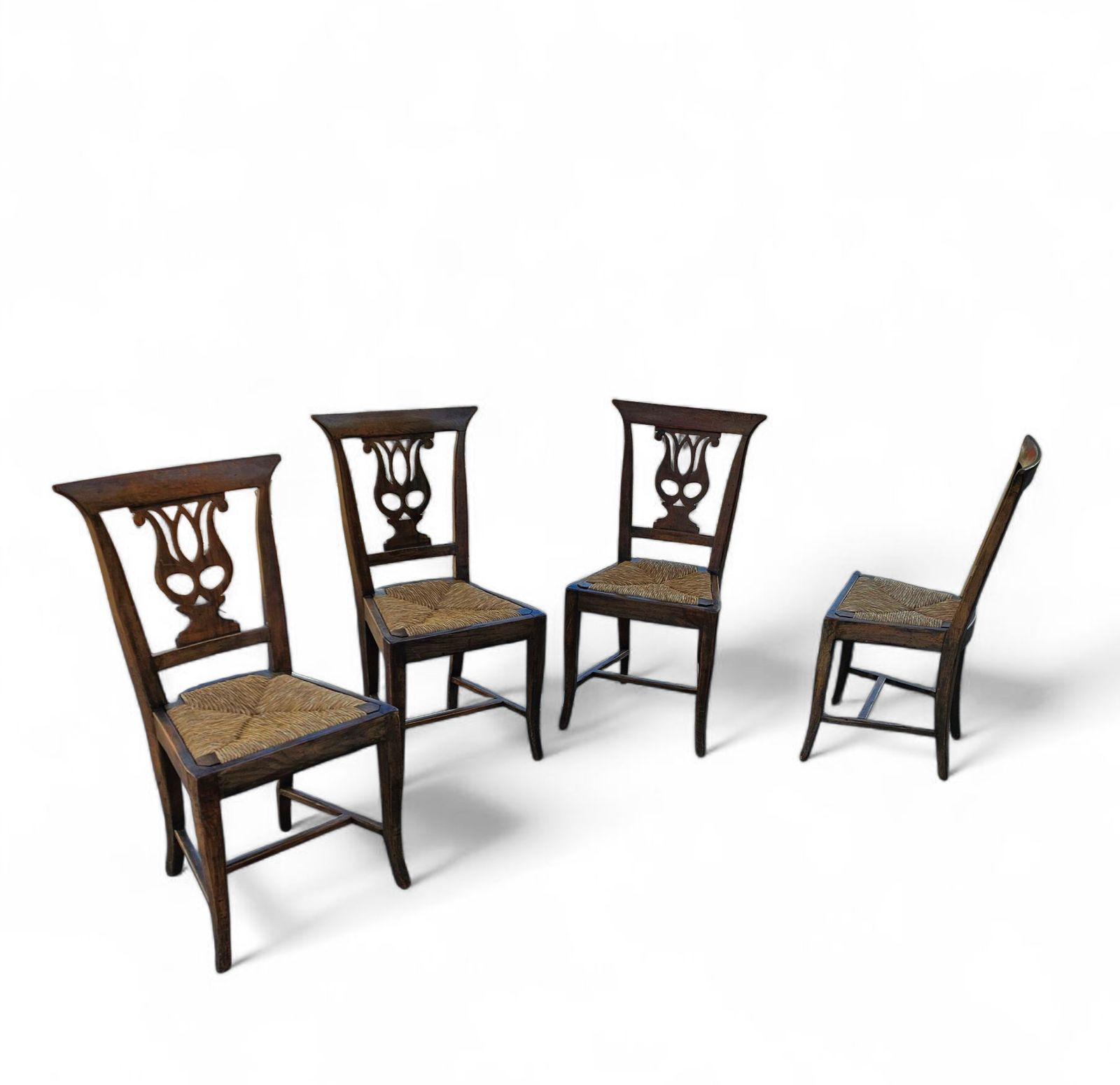 4 X Elm Dining Chair With A Carved Back Frame In A Rosette / France / 1890 1900 photo for sale