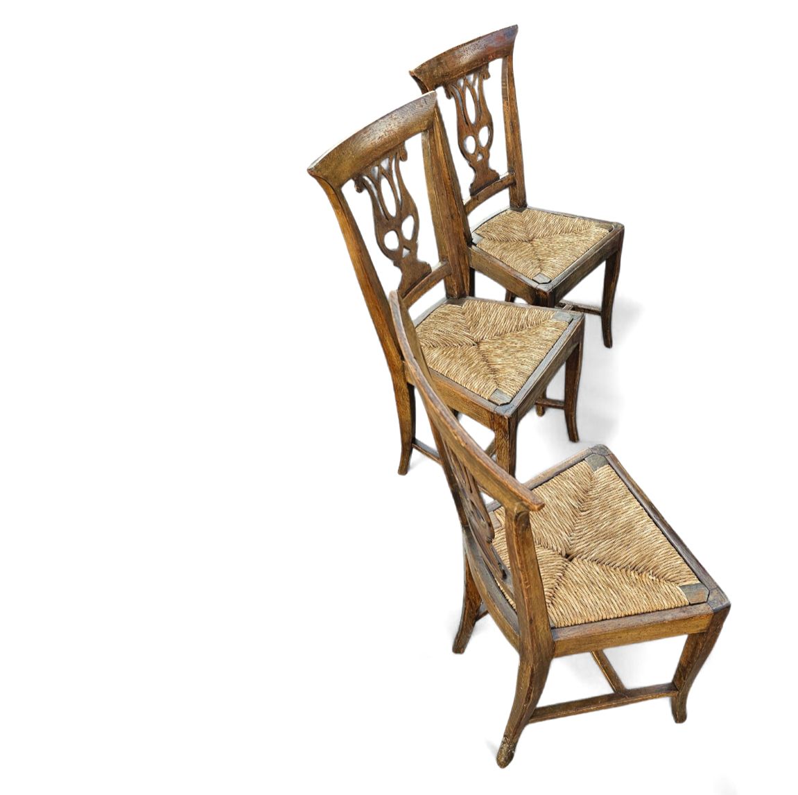 4 X Elm Dining Chair With A Carved Back Frame In A Rosette / France / 1890 1900 photo Furniture