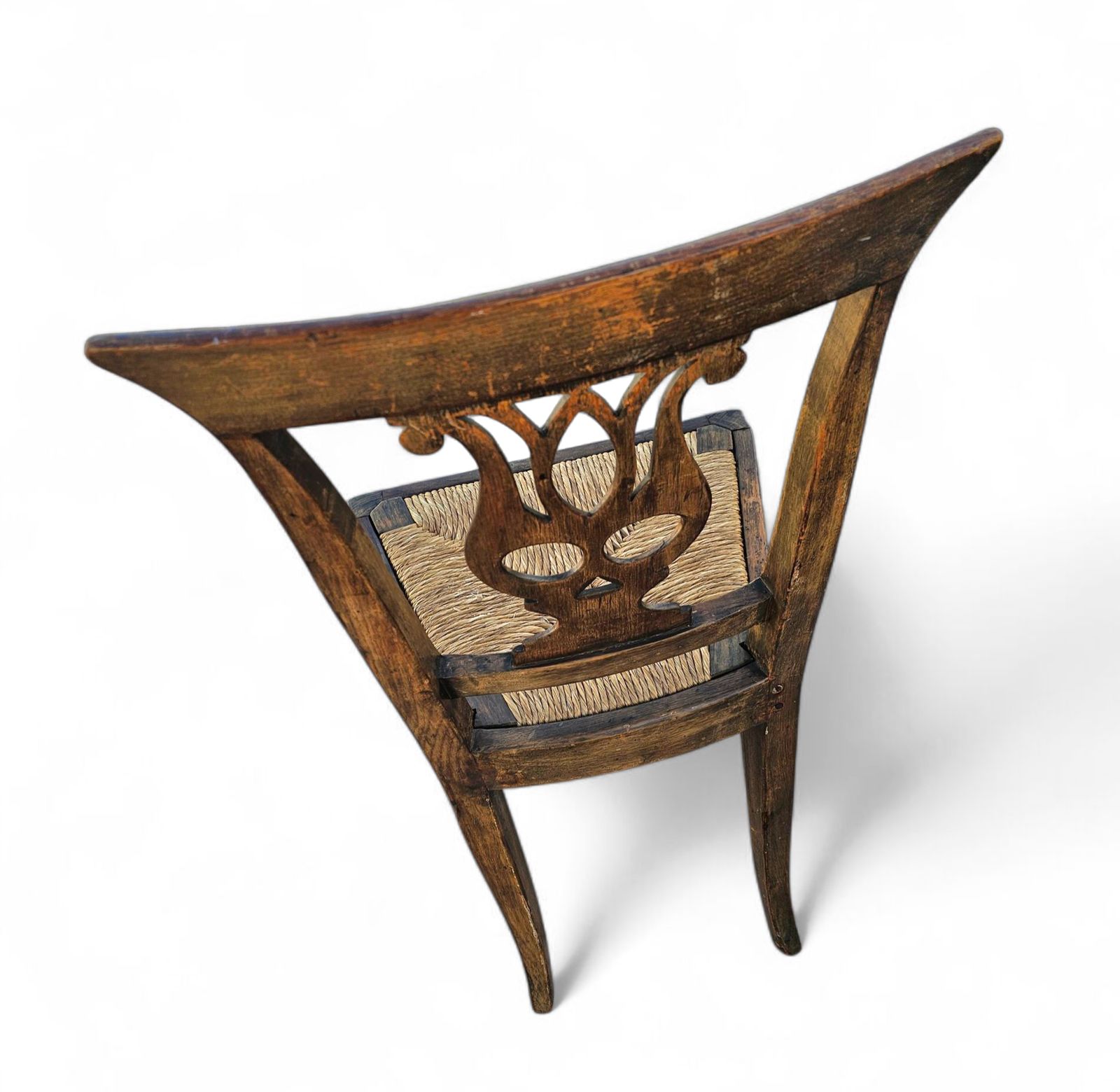 photo vinterior 4 X Elm Dining Chair With A Carved Back Frame In A Rosette / France / 1890 1900