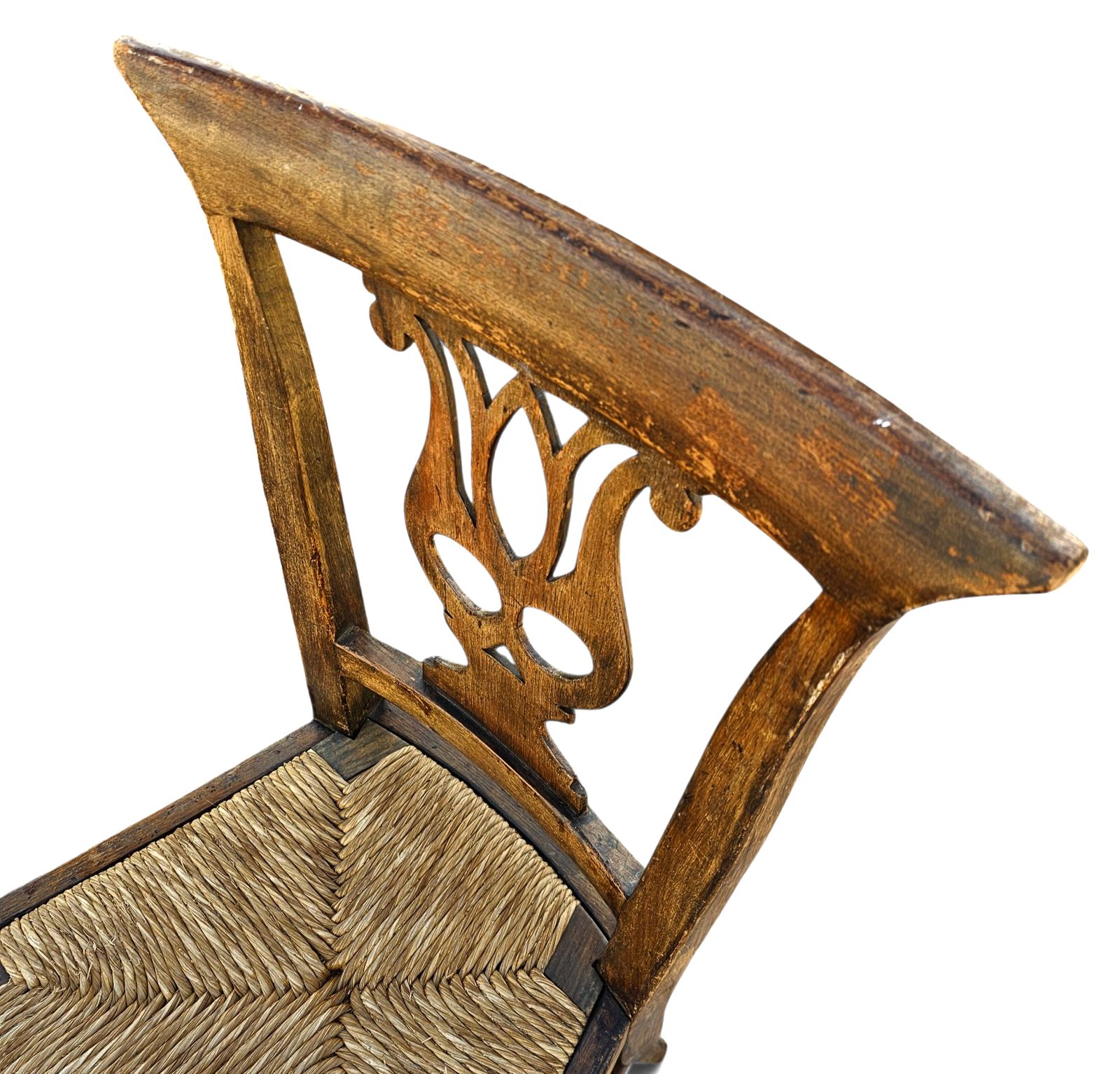 photo buy 4 X Elm Dining Chair With A Carved Back Frame In A Rosette / France / 1890 1900