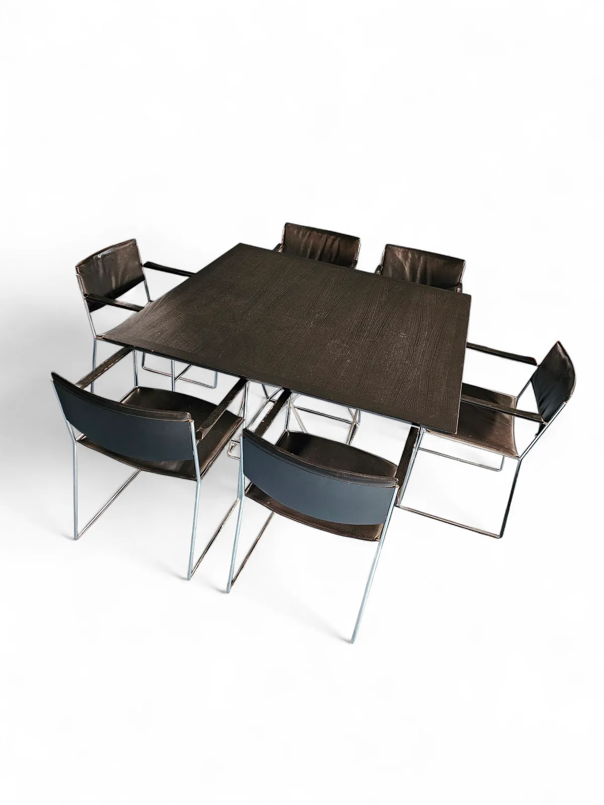 Arco Dining Set By Arnold Merckx With A Rare Arco Matching Table 1980s Black Leather / Black Top photo for sale