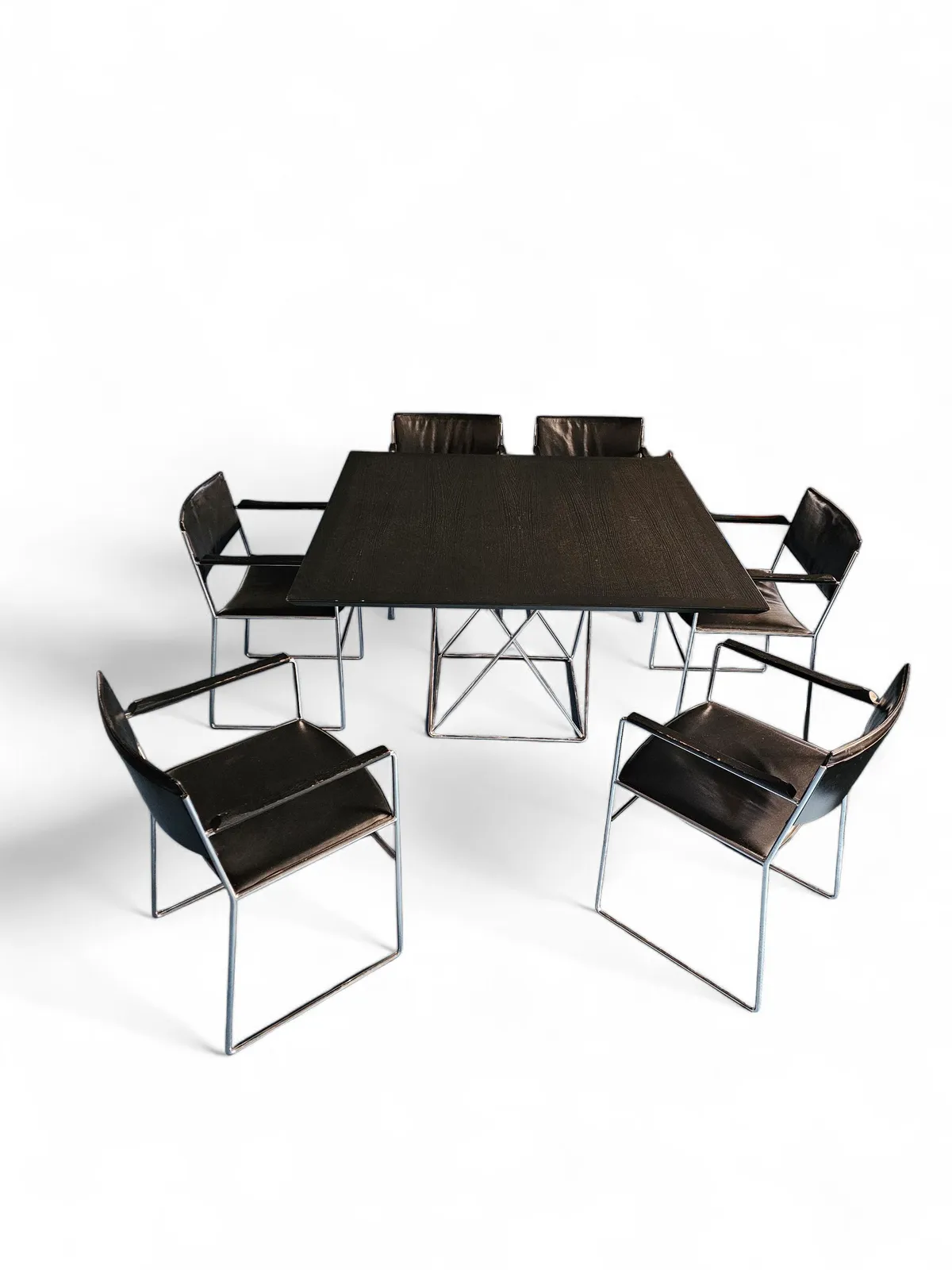 Arco Dining Set By Arnold Merckx With A Rare Arco Matching Table 1980s Black Leather / Black Top photo Furniture